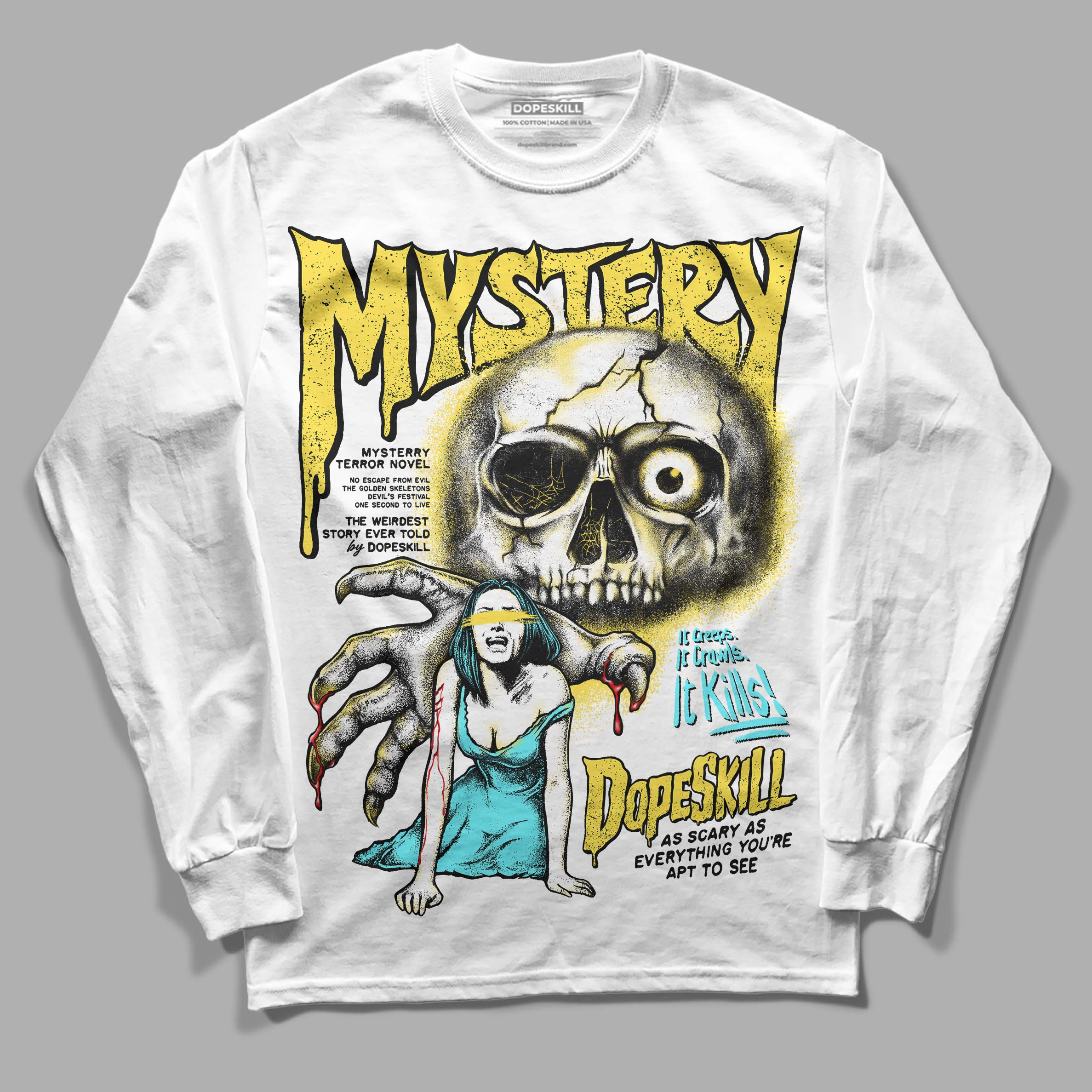 Aqua 5s DopeSkill Long Sleeve T-Shirt Mystery Ghostly Grasp Graphic - Image 2
