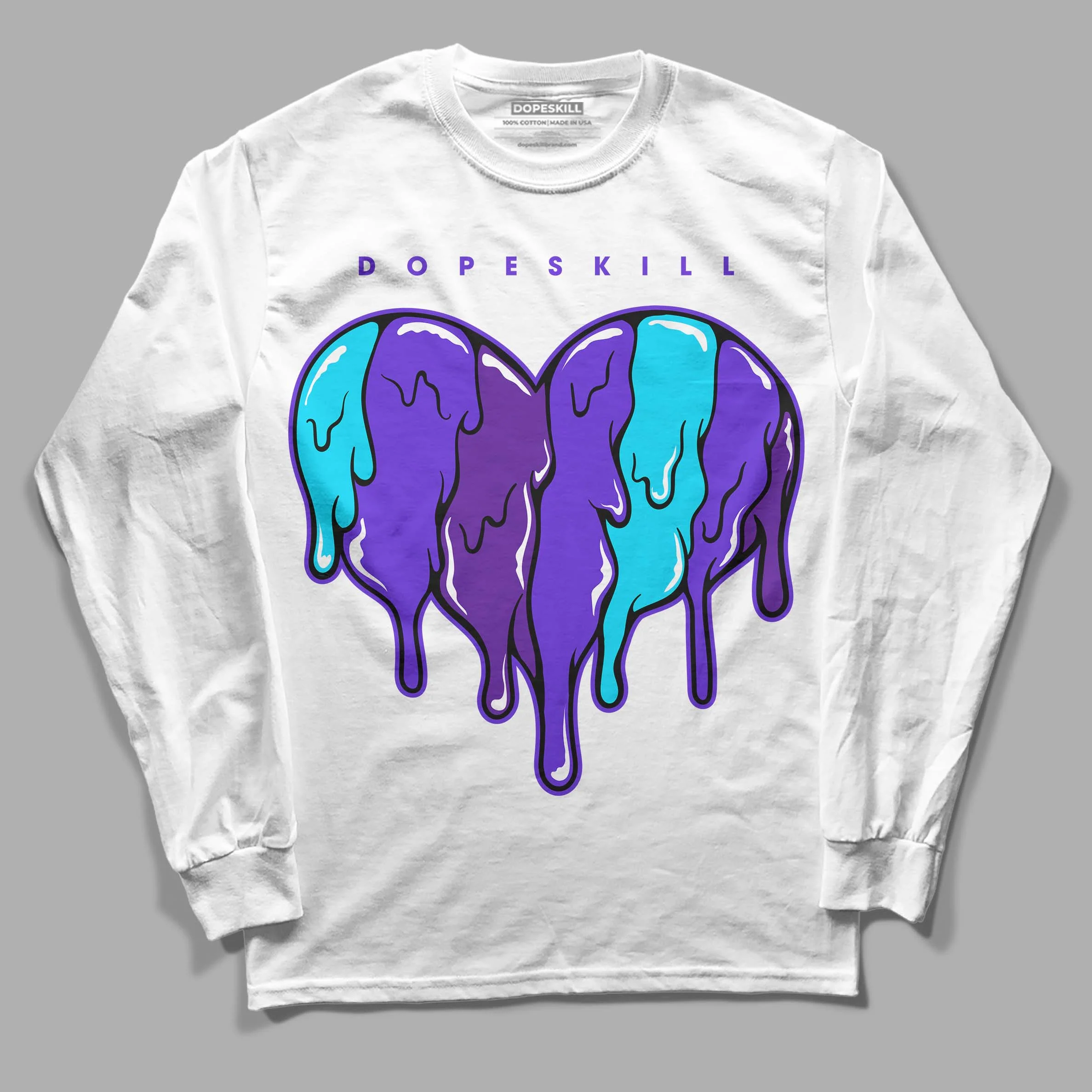 Aqua 6s DopeSkill Long Sleeve T-Shirt Slime Drip Heart Graphic - Image 2