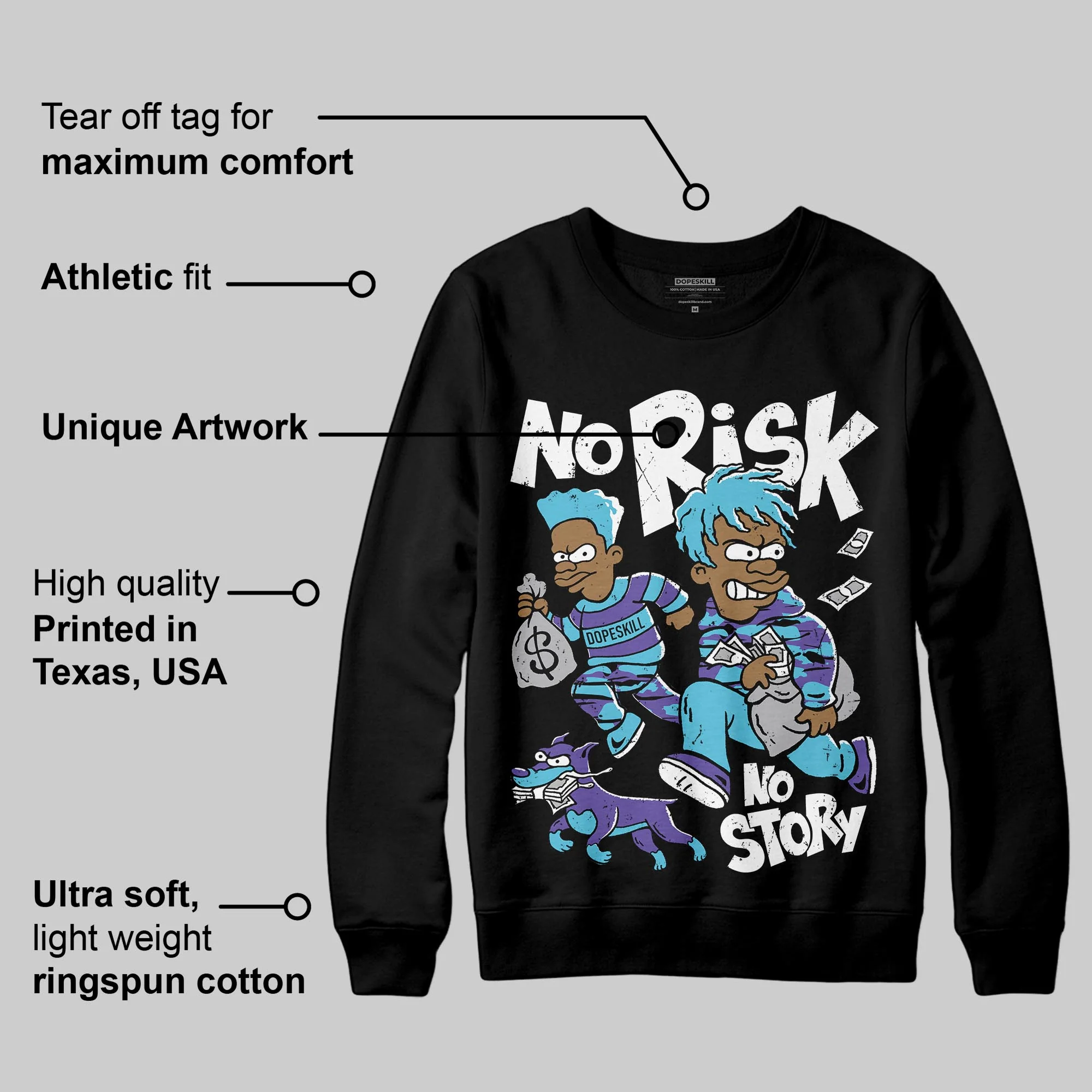 Aqua 8s DopeSkill Sweatshirt No Risk No Story Graphic - Image 3