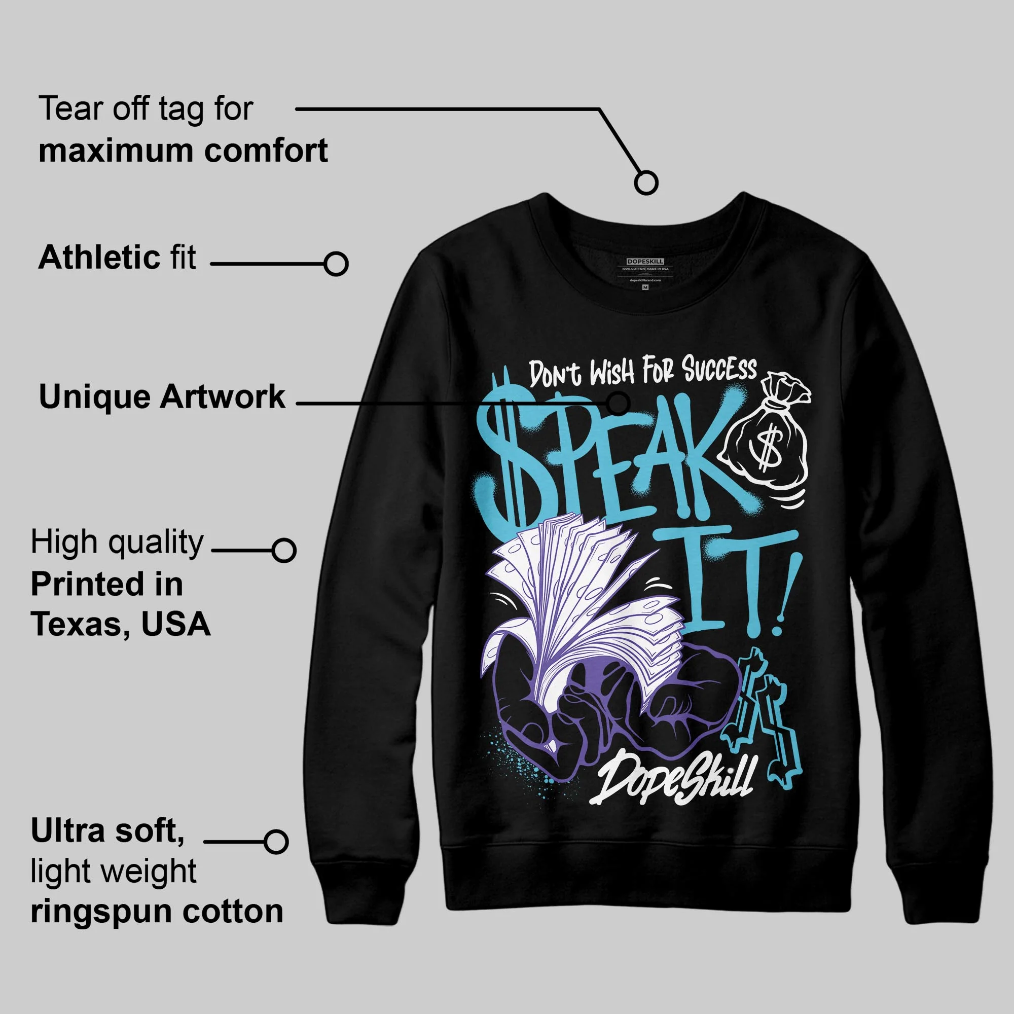 Aqua 8s DopeSkill Sweatshirt Speak It Graphic - Image 3