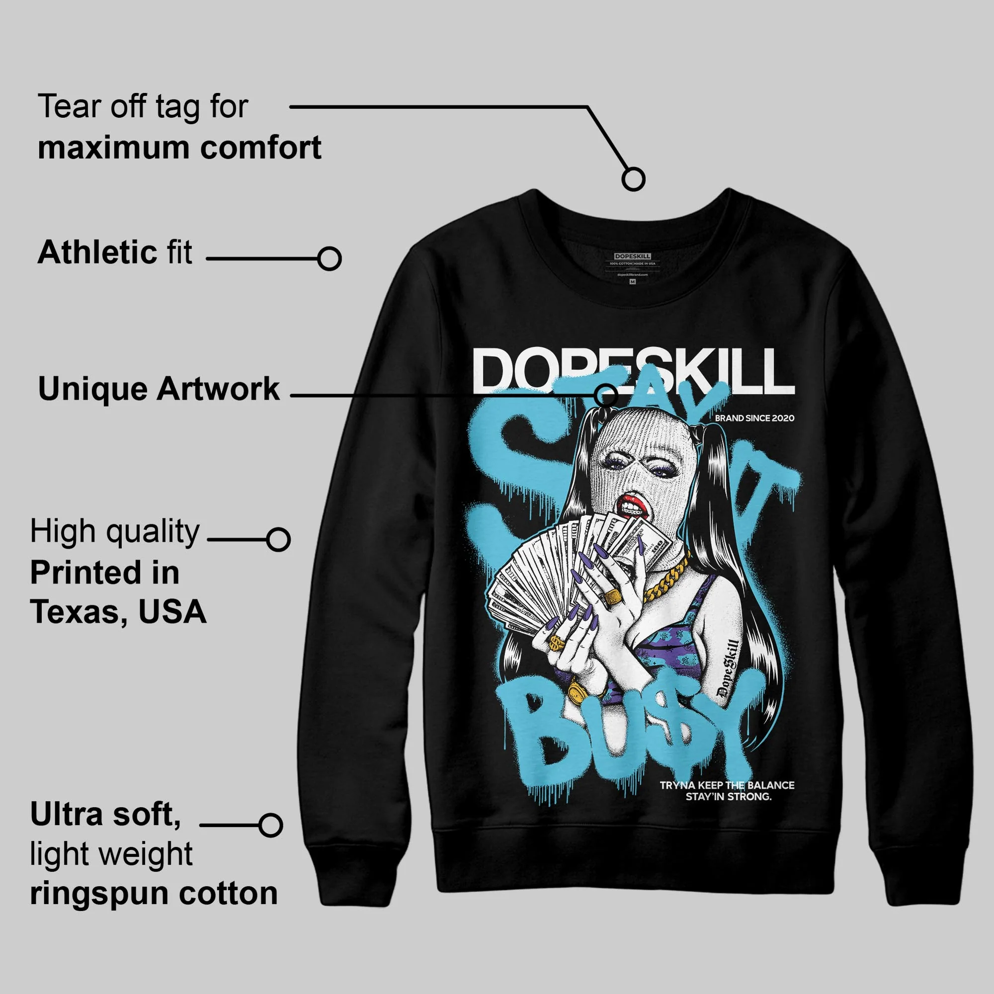 Aqua 8s DopeSkill Sweatshirt Stay It Busy Graphic - Image 3