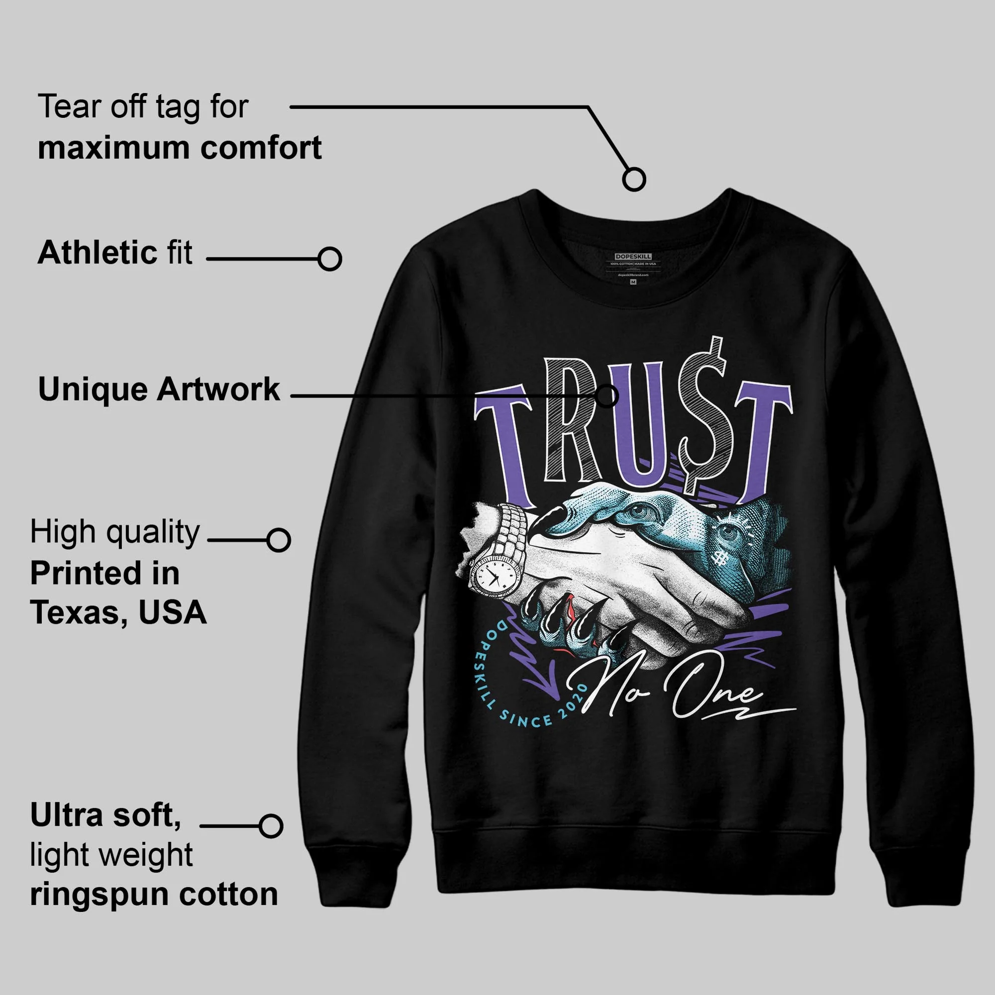 Aqua 8s DopeSkill Sweatshirt Trust No One Graphic - Image 3