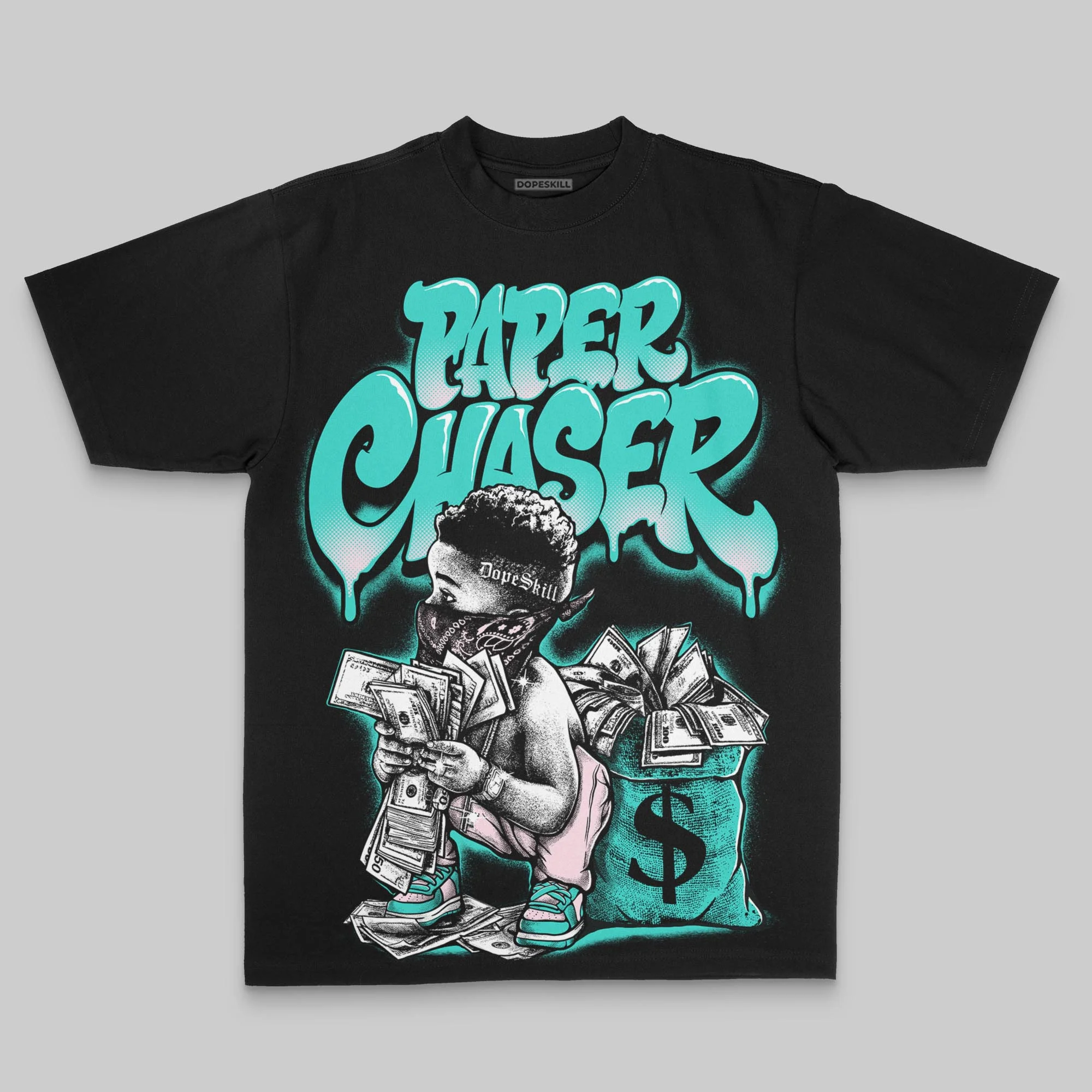 Aqua Oversize Print Paper Chaser Boy DopeSkill Graphic T-shirt - Image 2