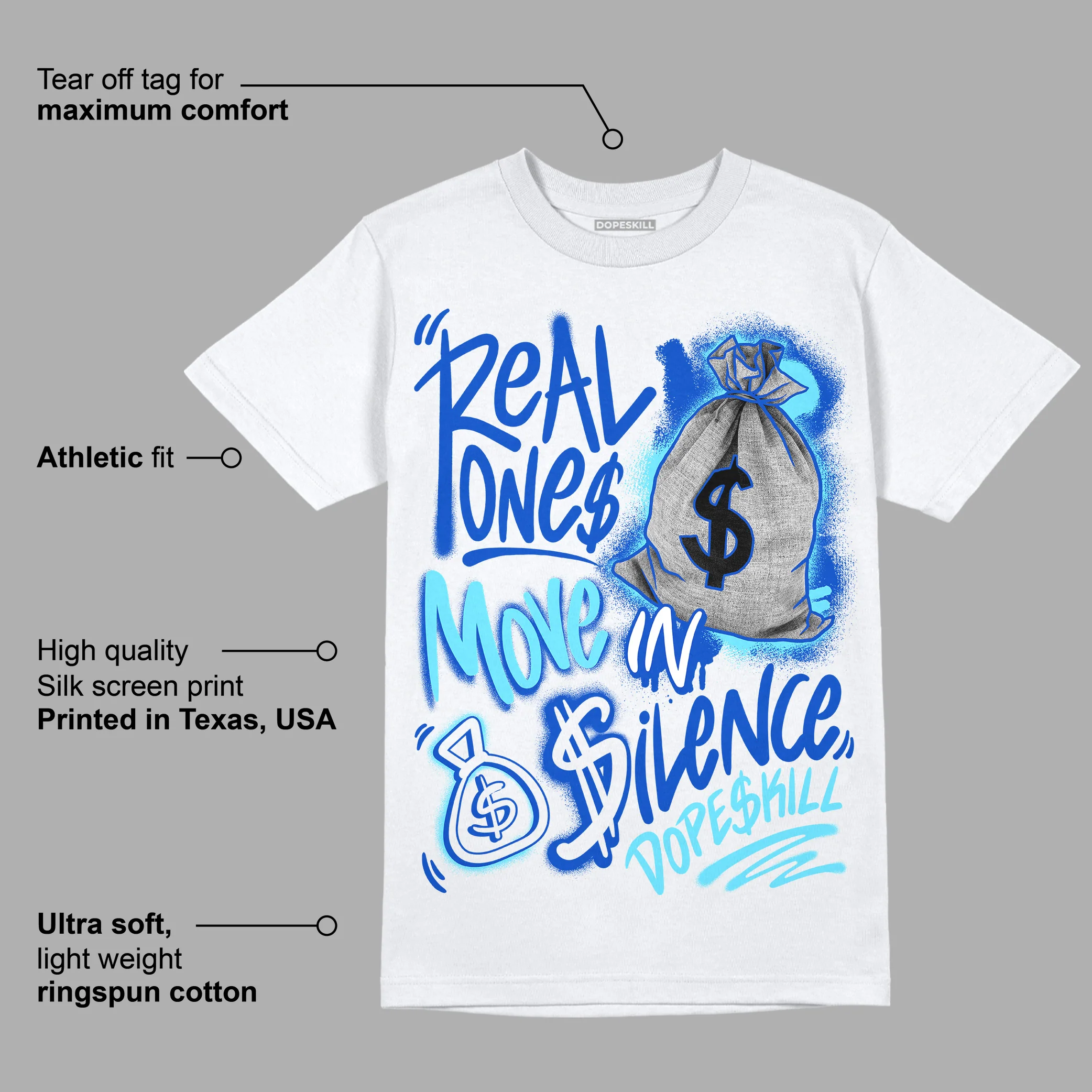 SB Dunk Argon DopeSkill T-Shirt Real Ones Move In Silence Graphic - Image 3