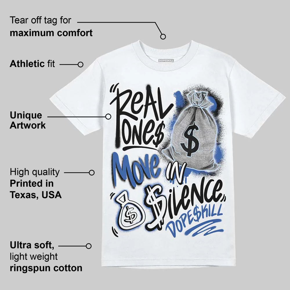 Awake NY x Racer Blue 5s DopeSkill T-Shirt Real Ones Move In Silence Graphic - Image 3