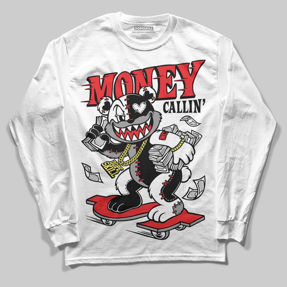 Black and White Collection DopeSkill Long Sleeve T-Shirt Money Callin' Graphic - Image 2