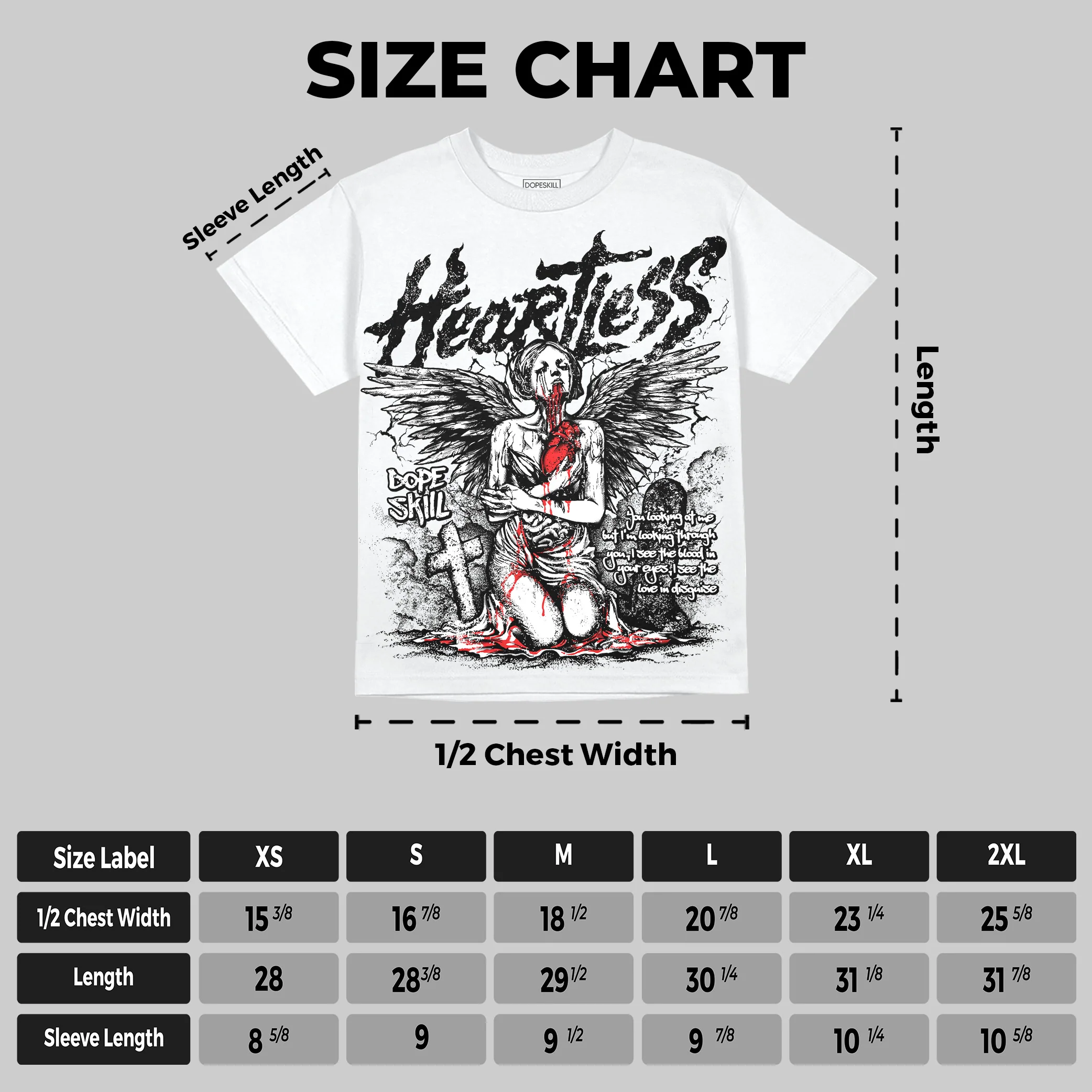 Black and White Collection DopeSkill Oversize Print T-Shirt Heartless Graphic - Image 2