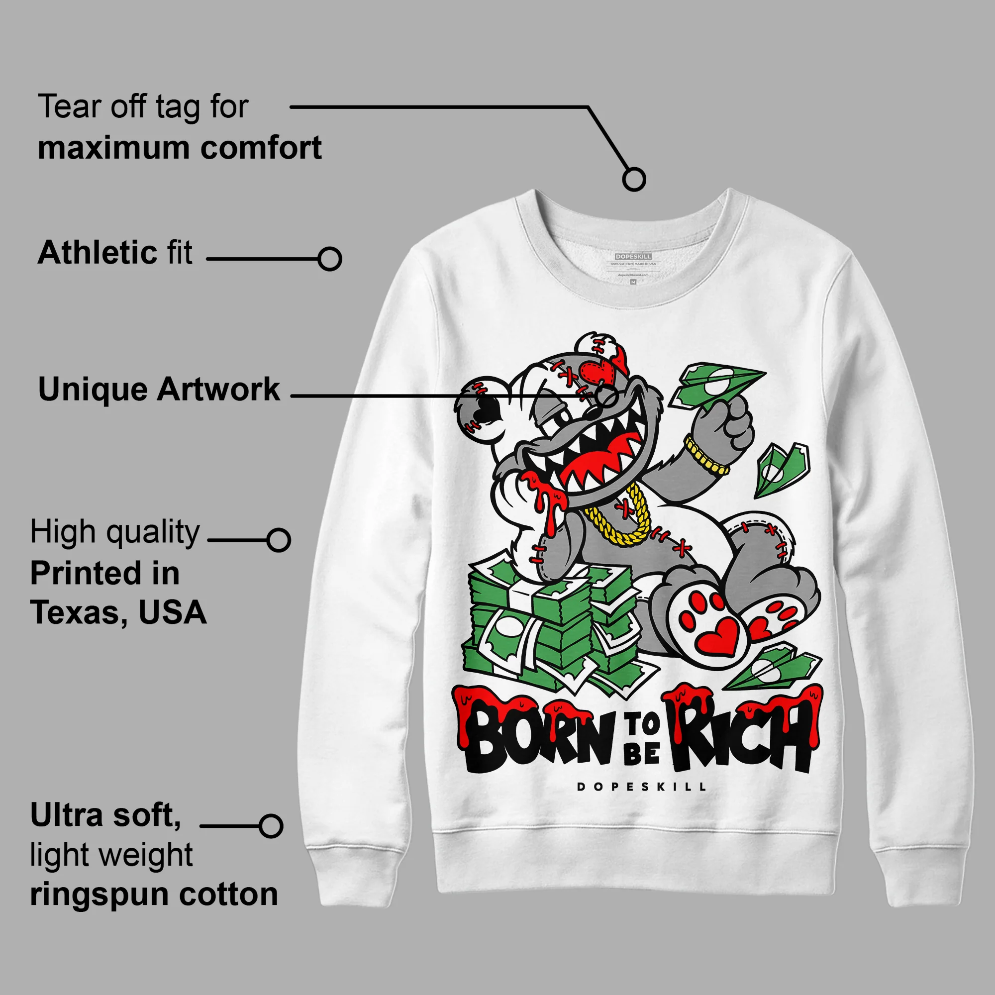 Black and White Collection DopeSkill Sweatshirt Born To Be Rich Graphic - Image 3