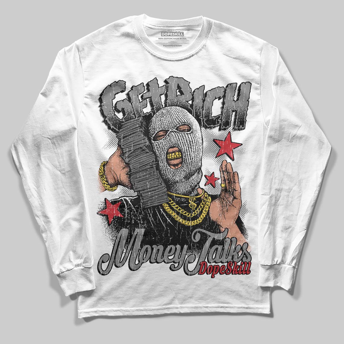 Black Cat 4s DopeSkill Long Sleeve T-Shirt Get Rich Graphic - Image 2