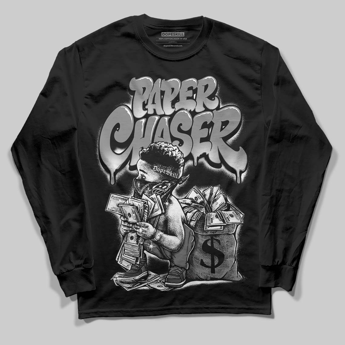 Black Cat 4s DopeSkill Long Sleeve T-Shirt Paper Chaser Boy Graphic