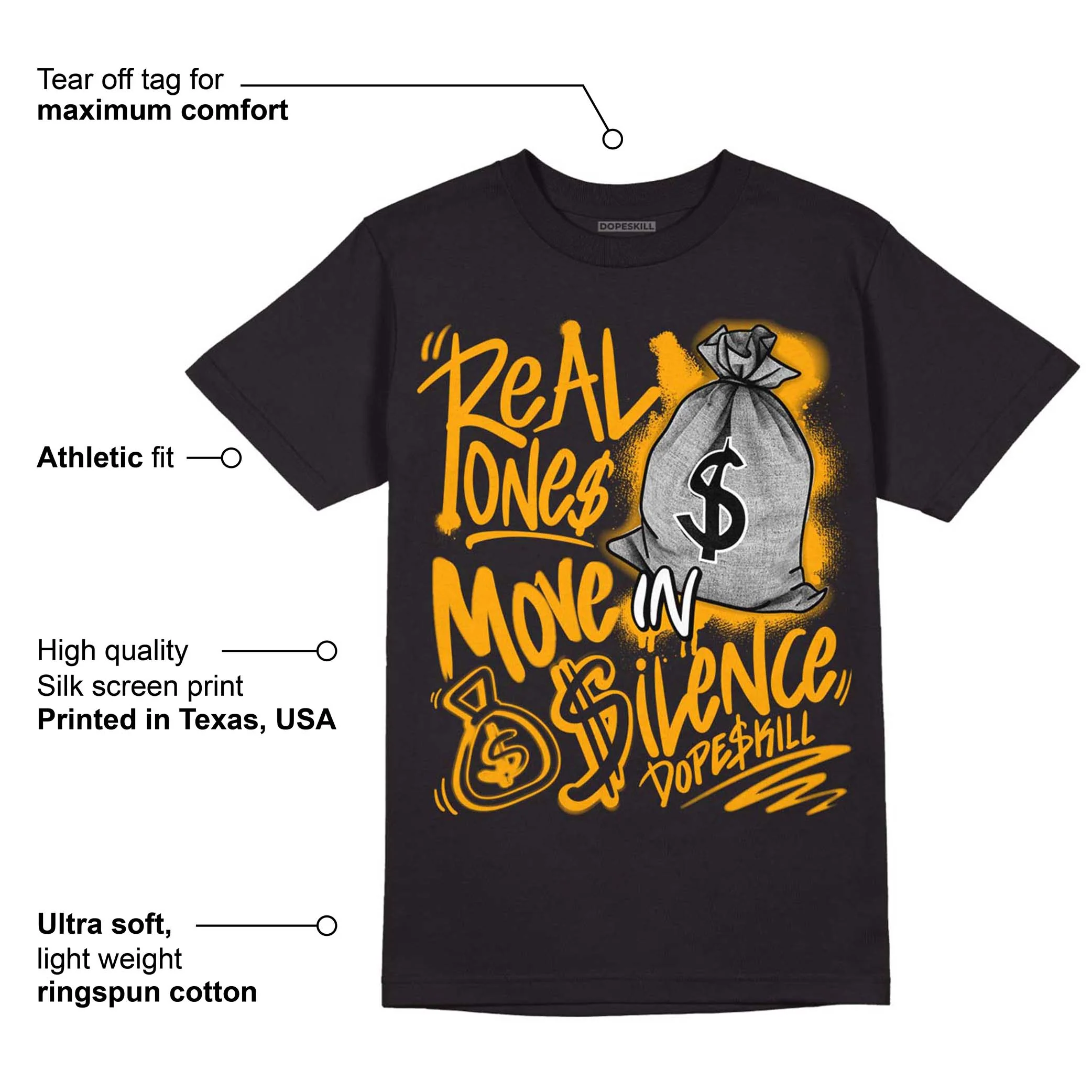 Black Taxi 12s DopeSkill T-Shirt Real Ones Move In Silence Graphic - Image 3