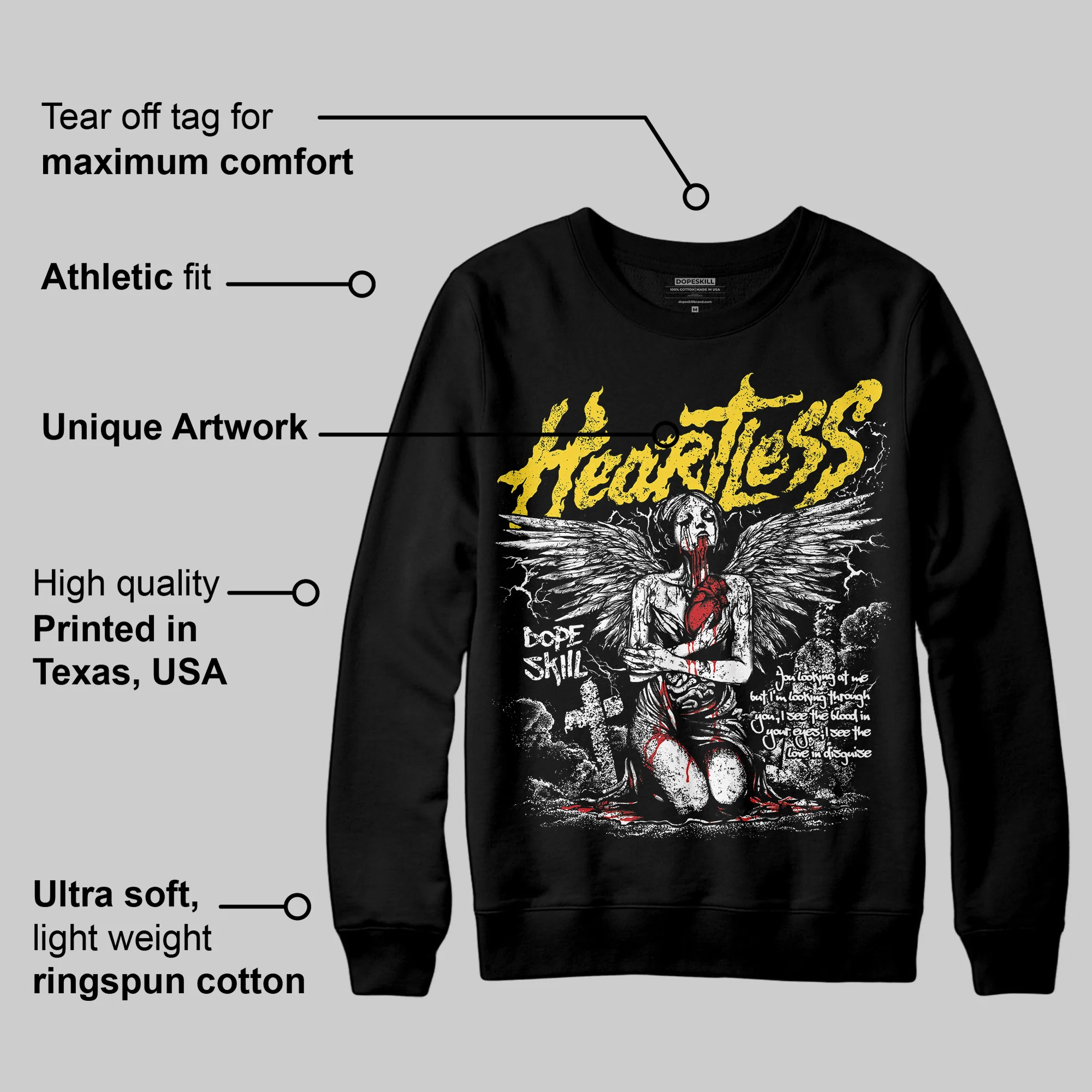 Black Tour Yellow AJ 4 Thunder DopeSkill Sweatshirt Heartless Graphic - Image 3
