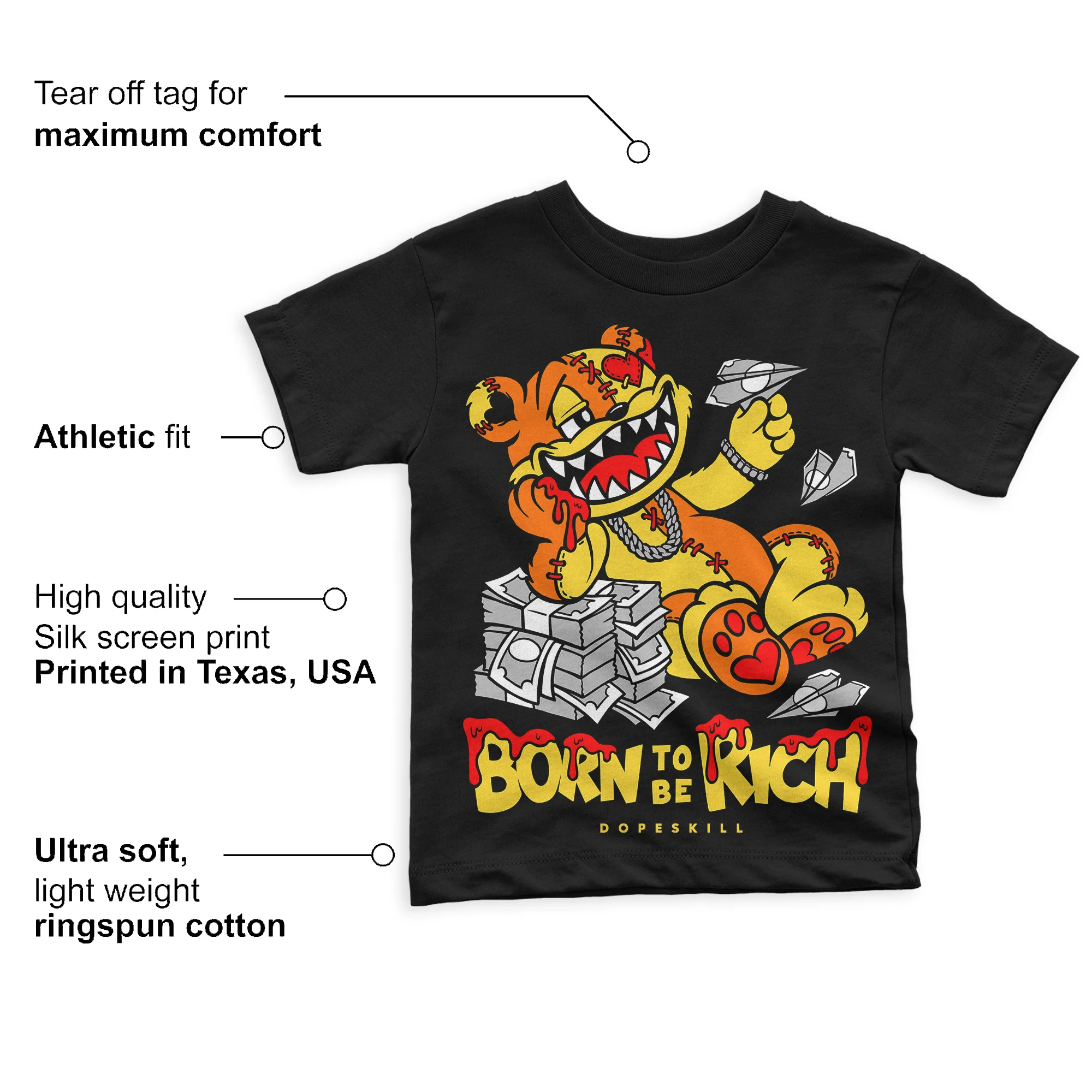 Black Tour Yellow AJ 4 Thunder DopeSkill Toddler Kids T-shirt Born To Be Rich Graphic - Image 3