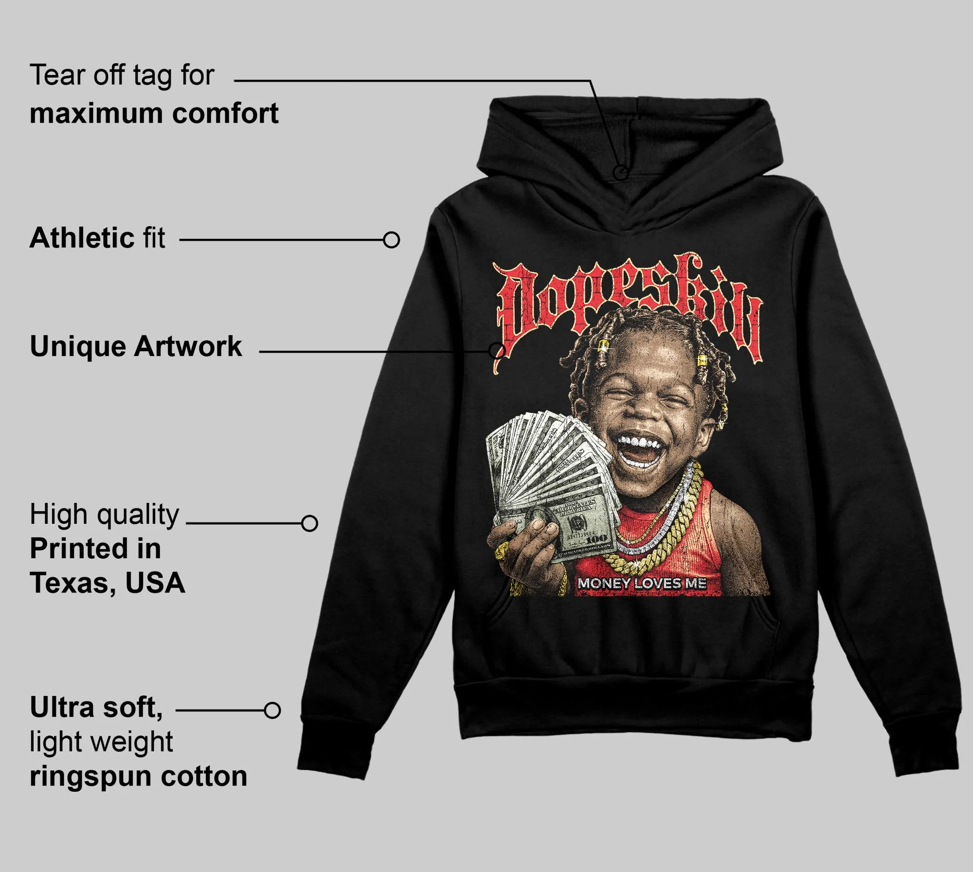 Black/White 'Money Loves Me' DopeSkill Graphic Hoodie - Image 3