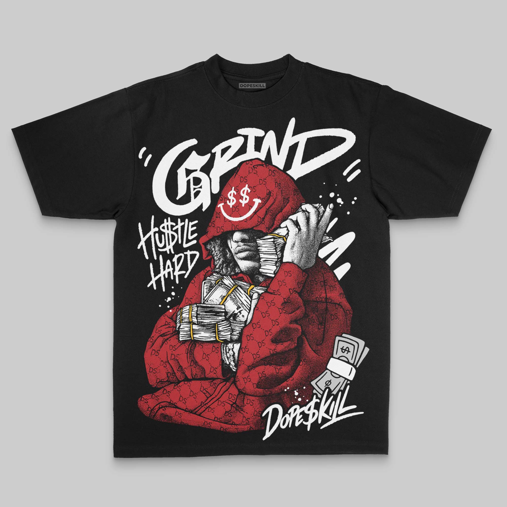 Black/White Oversize Print 'Grind Pray' DopeSkill Graphic T-shirt