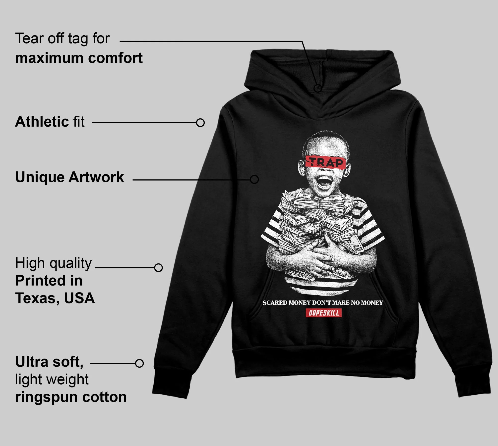 Black/White 'Scared Money Don't Make No Money' DopeSkill Graphic Hoodie - Image 3