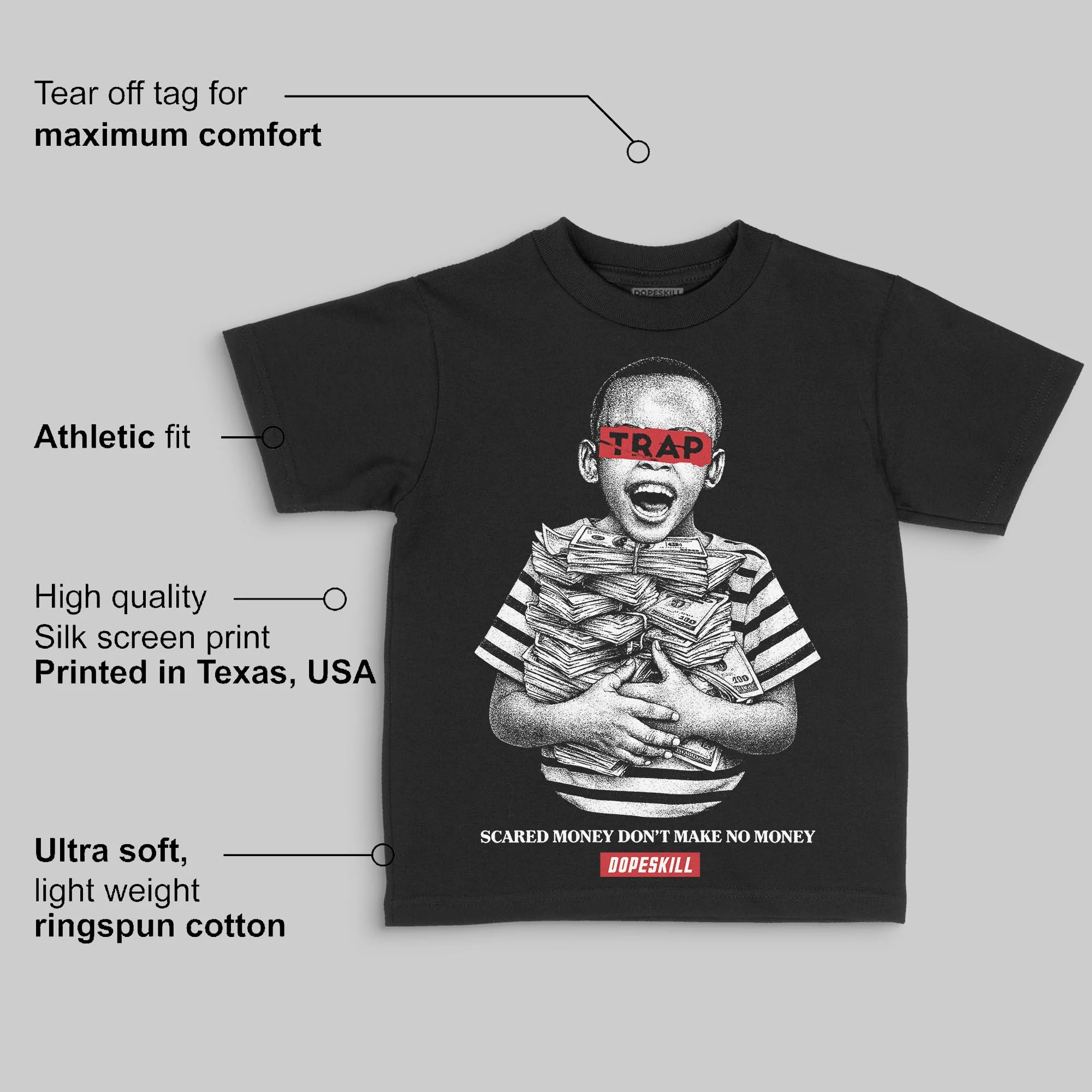 Black/White 'Scared Money Don't Make No Money' DopeSkill Graphic Toddler Kids T-shirt - Image 3