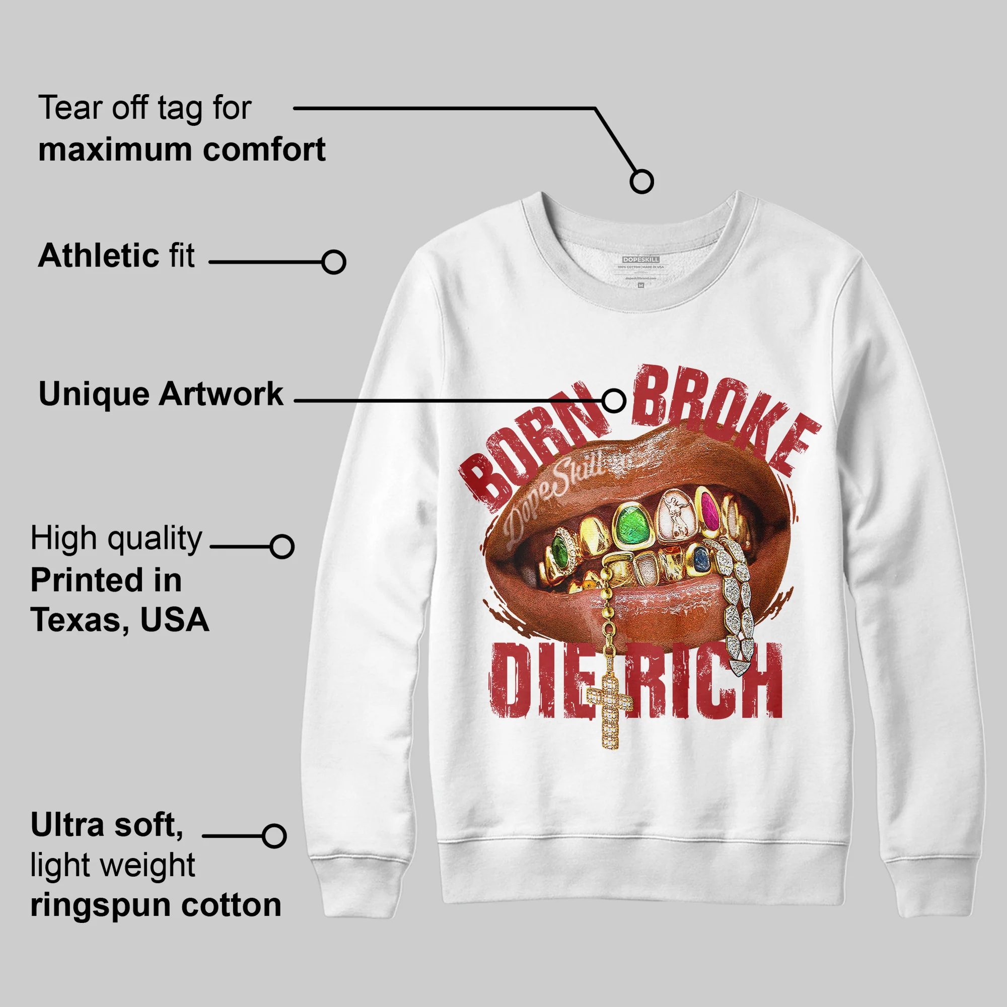 Born Broke Die Rich Graphic DopeSkill Sweatshirt - Image 5
