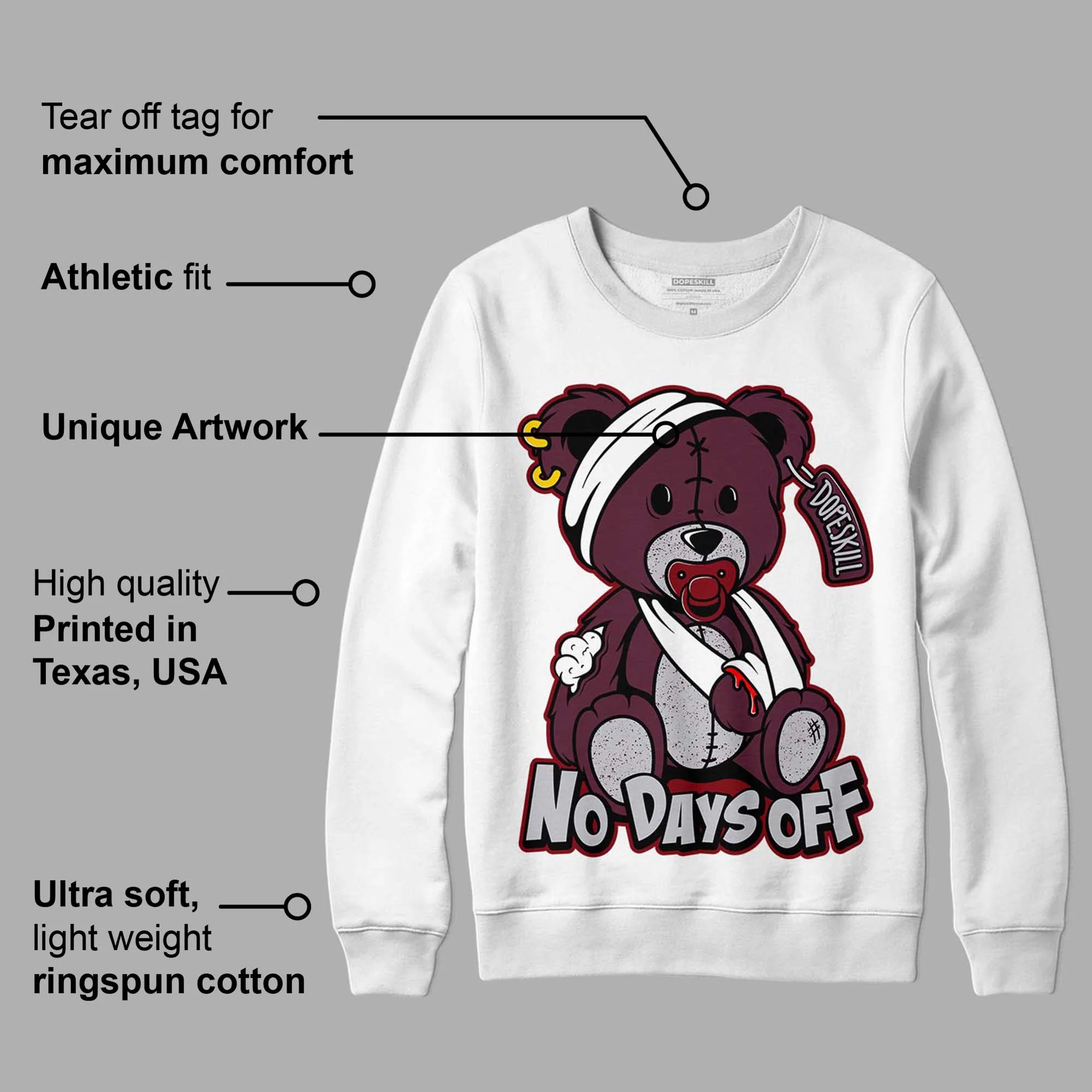 Burgundy 5s DopeSkill Sweatshirt Hurt Bear Graphic - Image 3