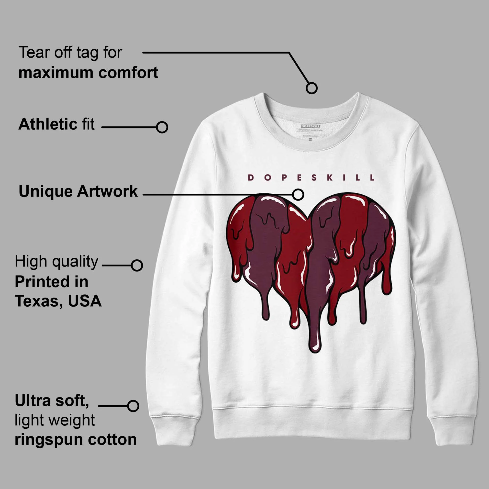 Burgundy 5s DopeSkill Sweatshirt Slime Drip Heart Graphic - Image 3