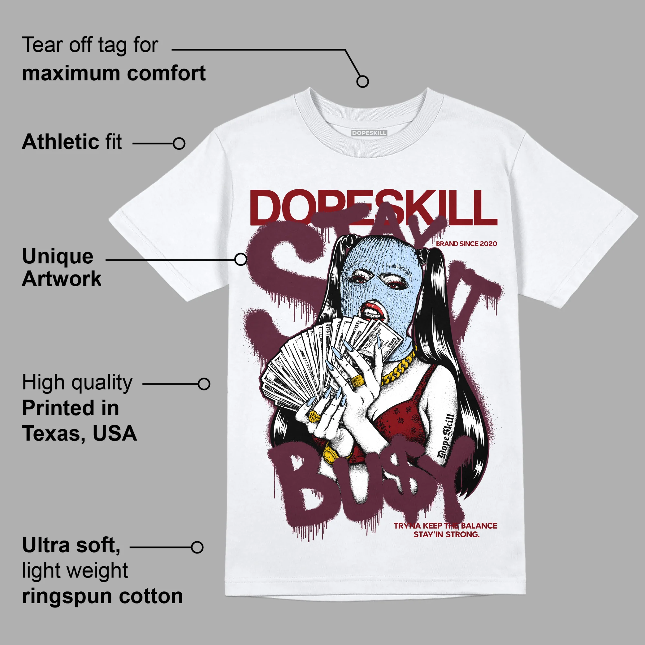 Burgundy 5s DopeSkill T-Shirt Stay It Busy Graphic - Image 3