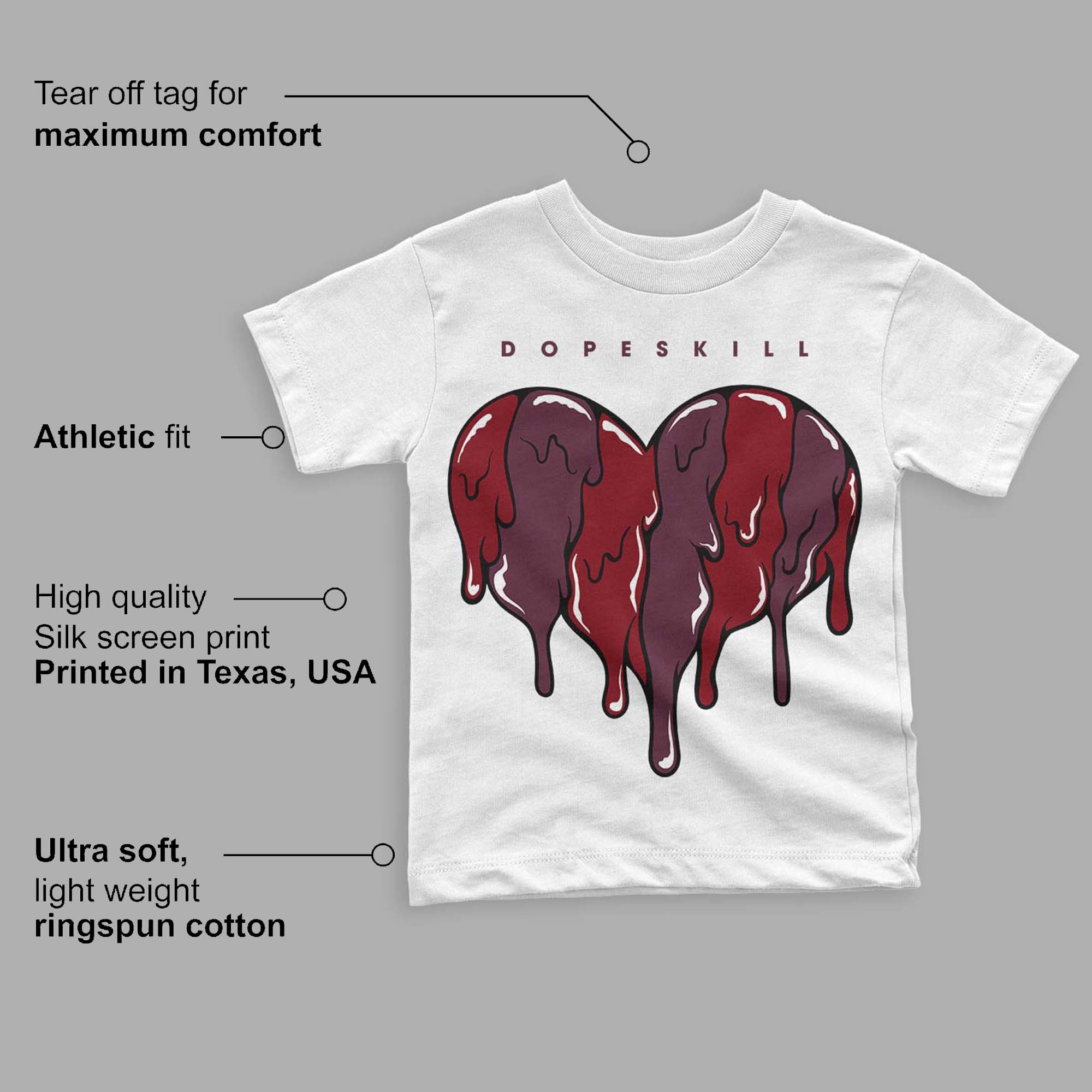 Burgundy 5s DopeSkill Toddler Kids T-shirt Slime Drip Heart Graphic - Image 3