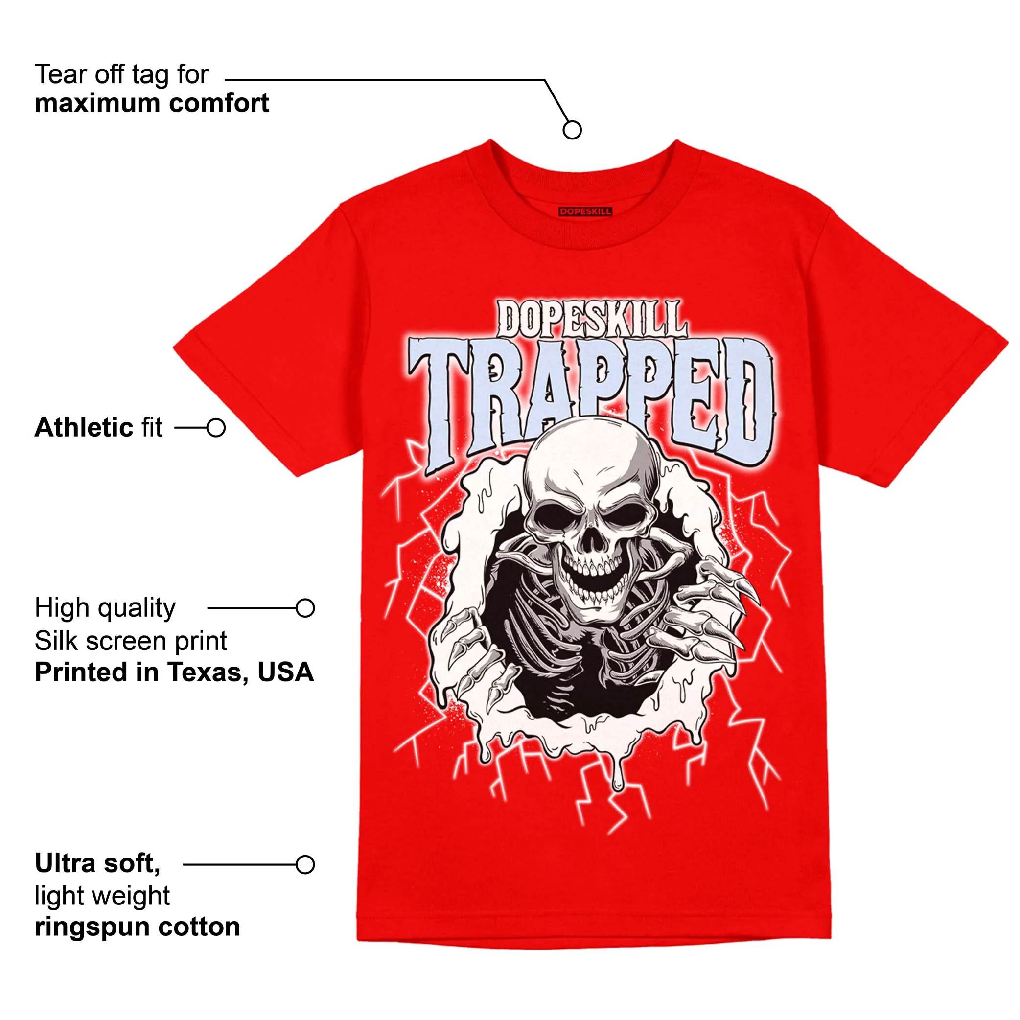 Cherry 11s DopeSkill Varsity Red T-shirt Trapped Halloween Graphic - Image 2