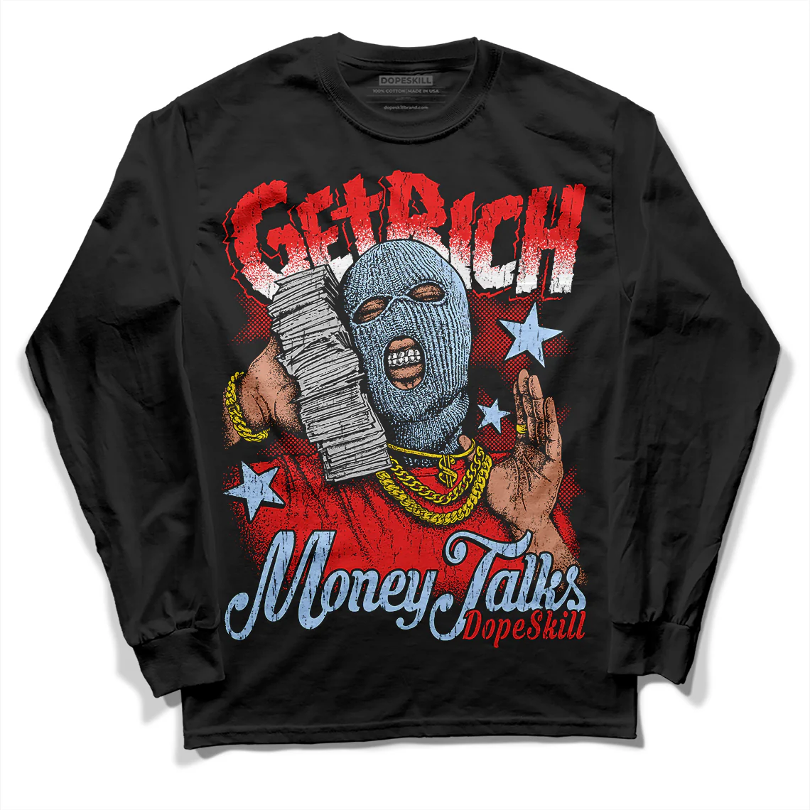 Cherry 11s DopeSkill Long Sleeve T-Shirt Get Rich Graphic - Image 2