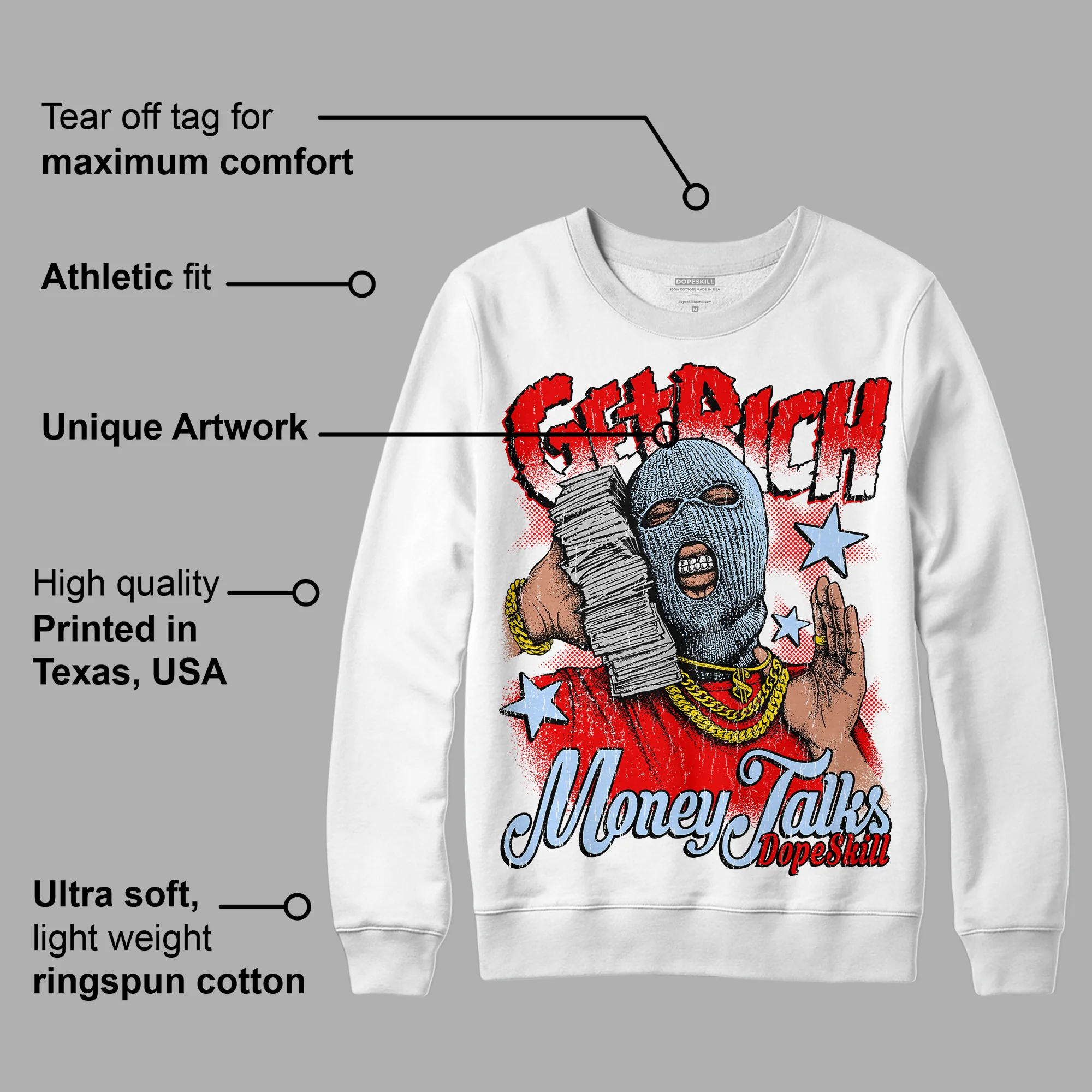 Cherry 11s DopeSkill Sweatshirt Get Rich Graphic - Image 3