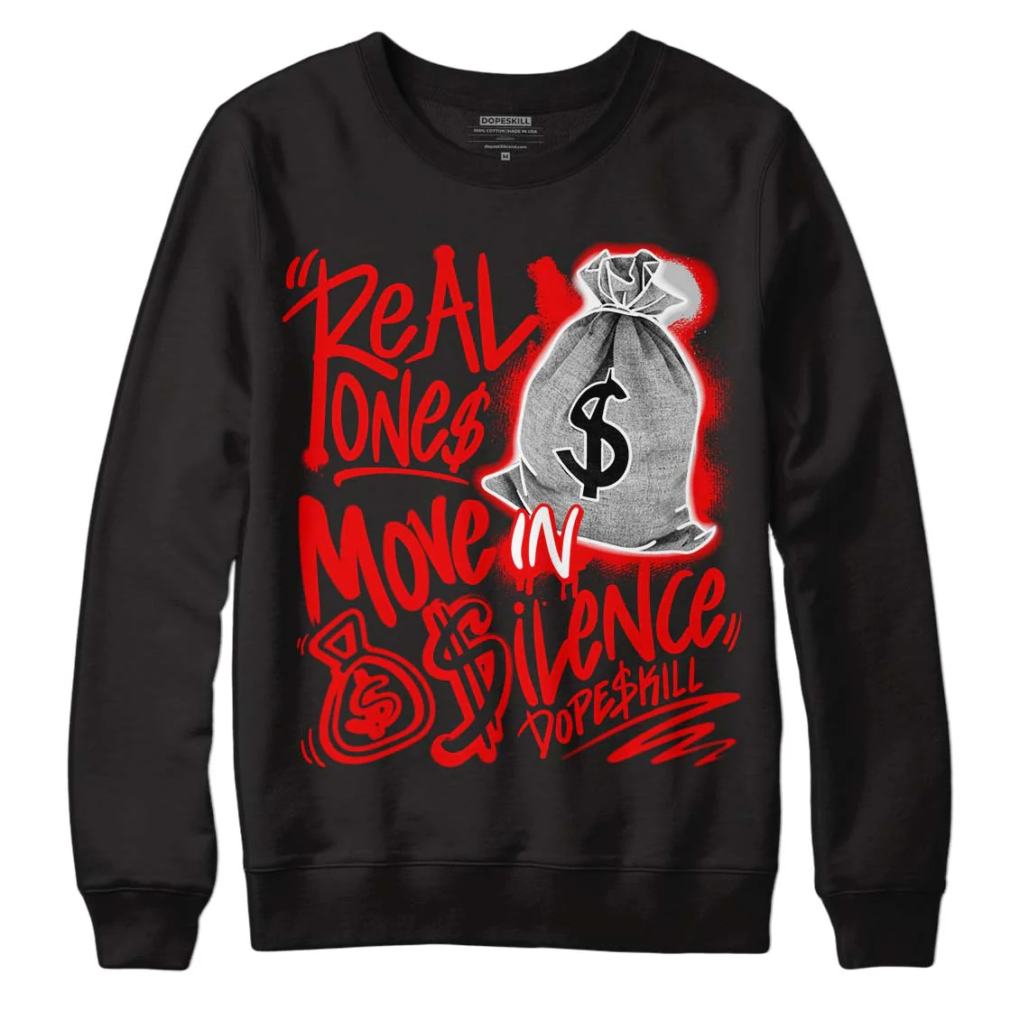 Cherry 11s DopeSkill Sweatshirt Real Ones Move In Silence Graphic - Image 2