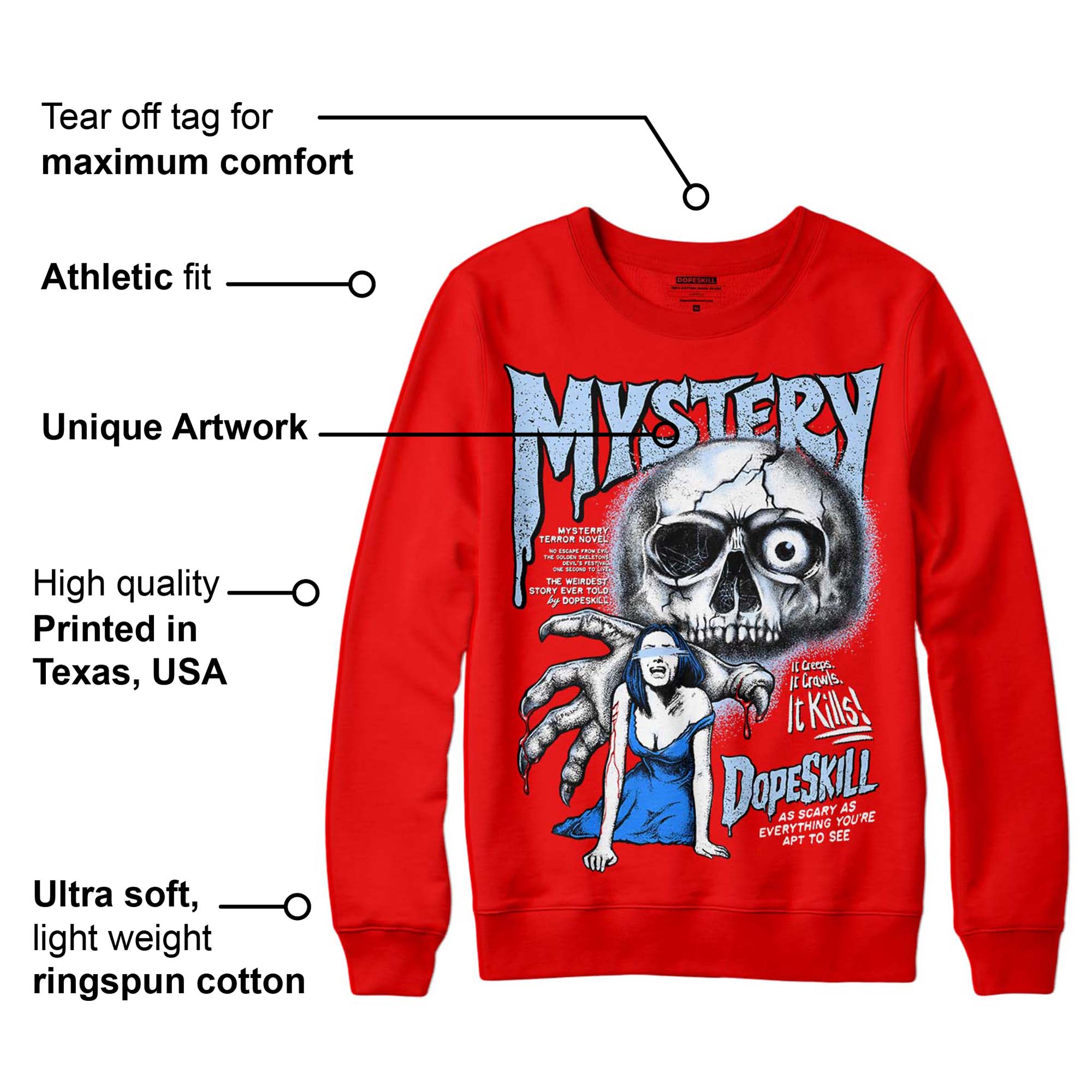 Cherry 11s DopeSkill Varsity Red Sweatshirt Mystery Ghostly Grasp Graphic - Image 2