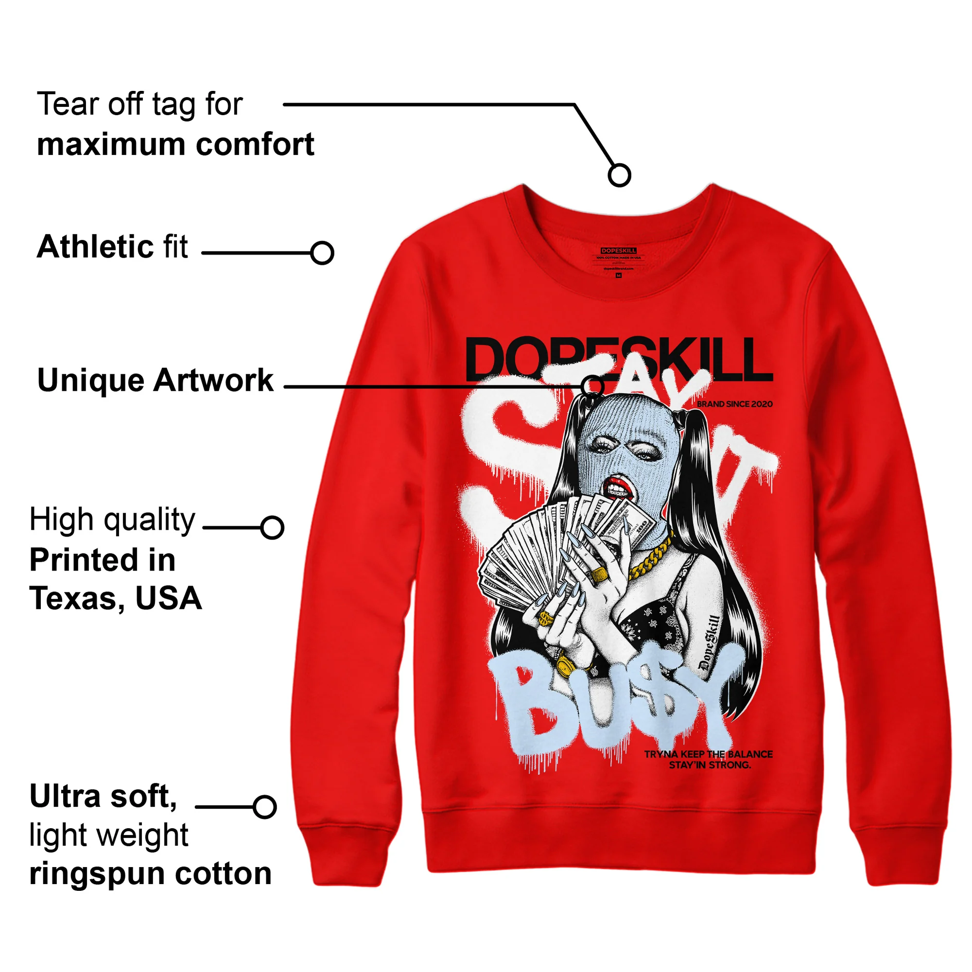 Cherry 11s DopeSkill Varsity Red Sweatshirt Stay It Busy Graphic - Image 2