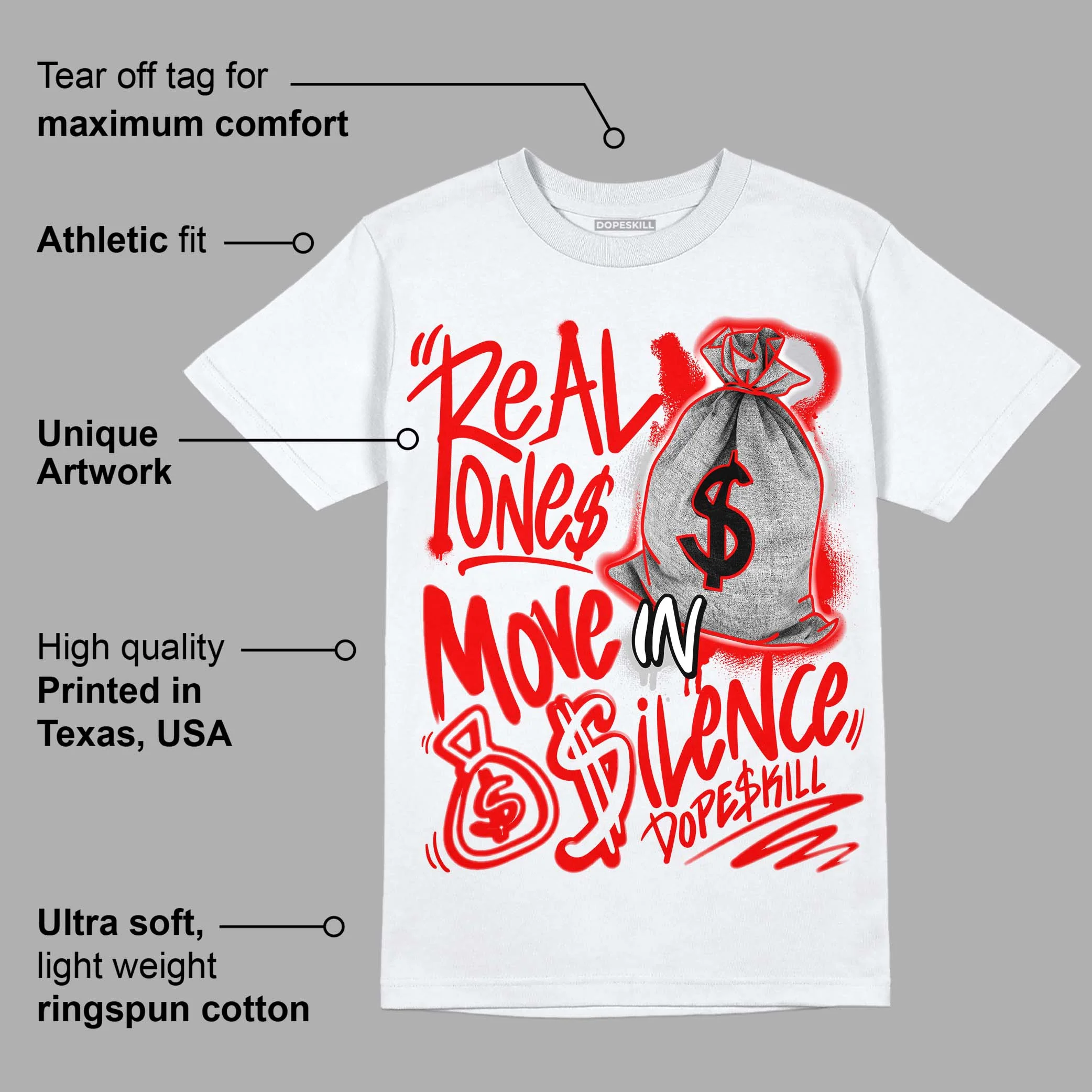 Cherry 12s DopeSkill T-Shirt Real Ones Move In Silence Graphic - Image 3