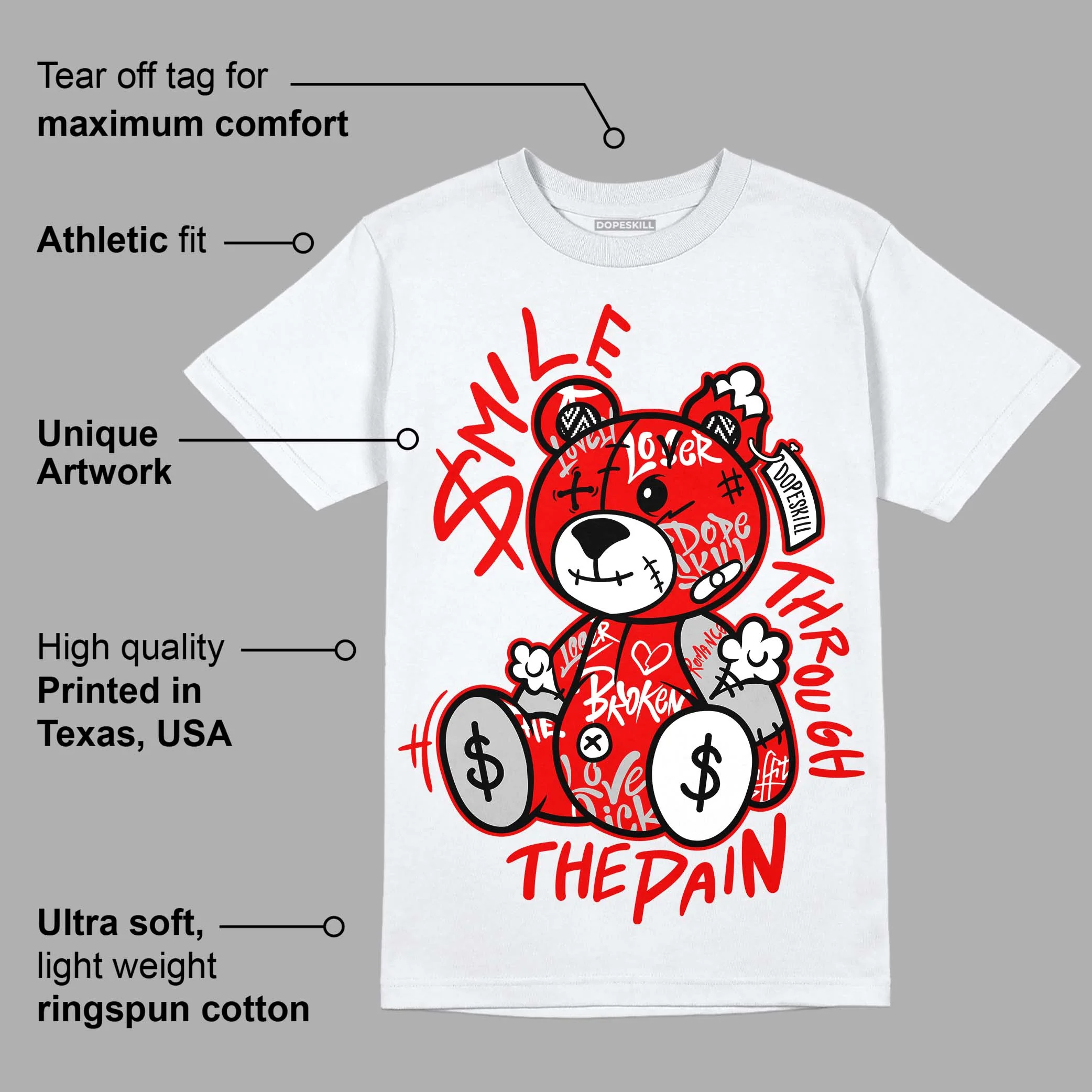 Cherry 12s DopeSkill T-Shirt Smile Through The Pain Graphic - Image 3