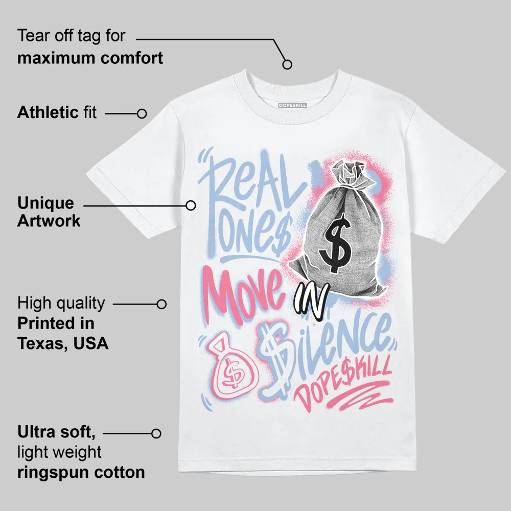 Cobalt Bliss 3s DopeSkill T-Shirt Real Ones Move In Silence Graphic - Image 4