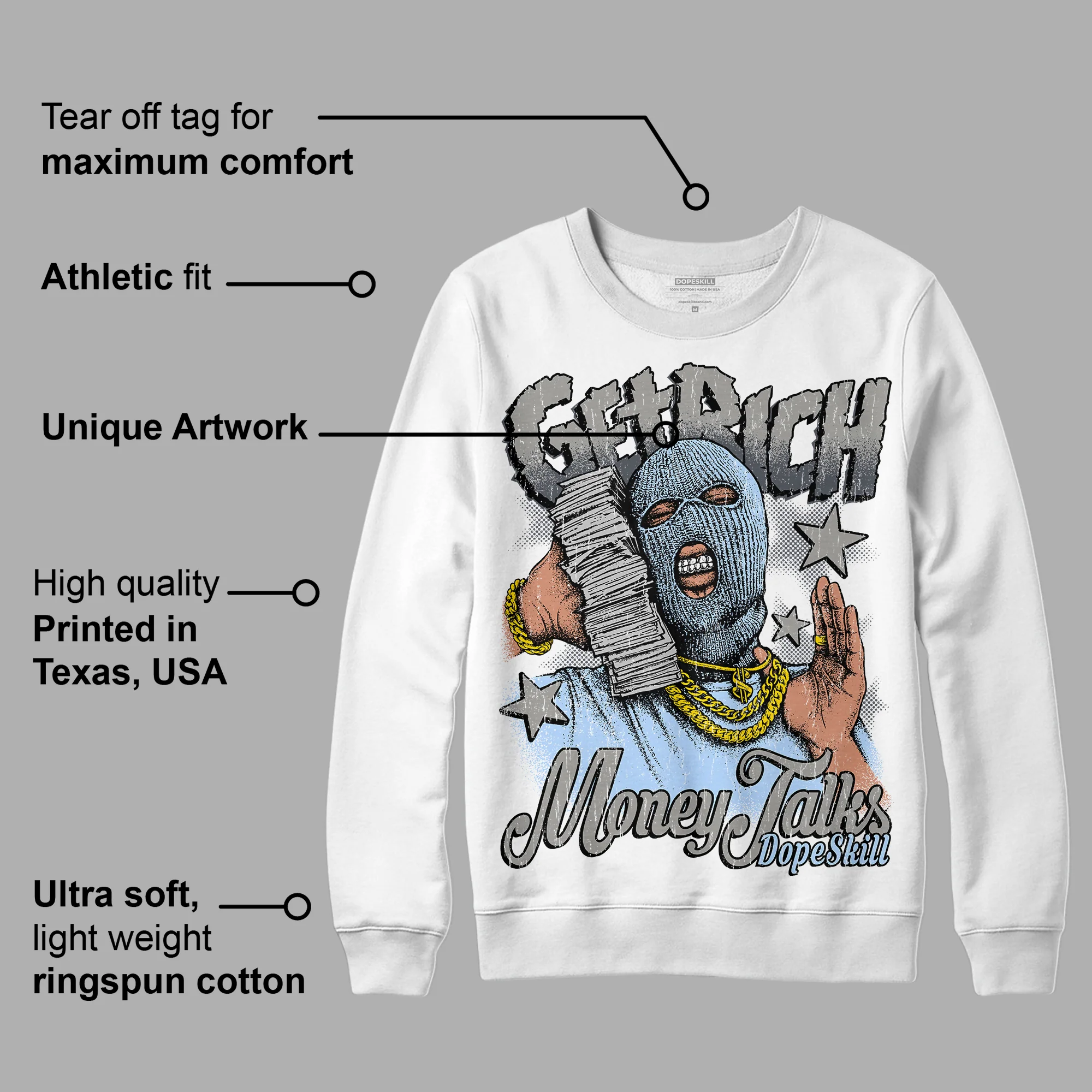 Cool Grey 11s DopeSkill Sweatshirt Get Rich Graphic - Image 3
