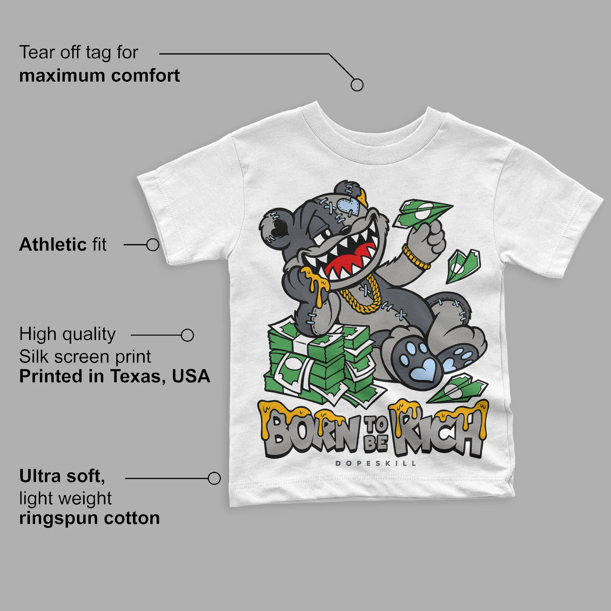 Cool Grey 11s DopeSkill Toddler Kids T-shirt Born To Be Rich Graphic - Image 3