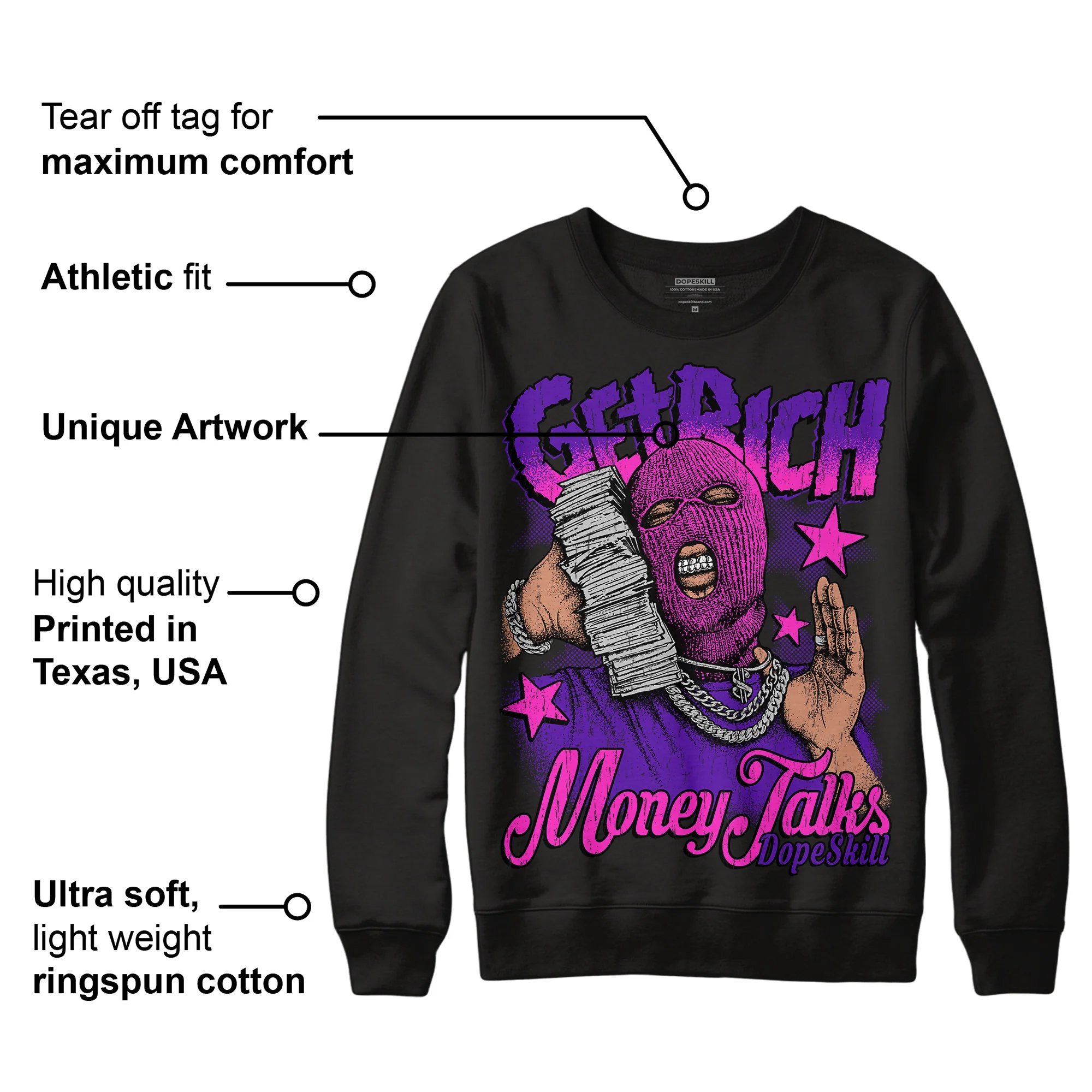 Court Purple 13s DopeSkill Sweatshirt Get Rich Graphic - Image 3
