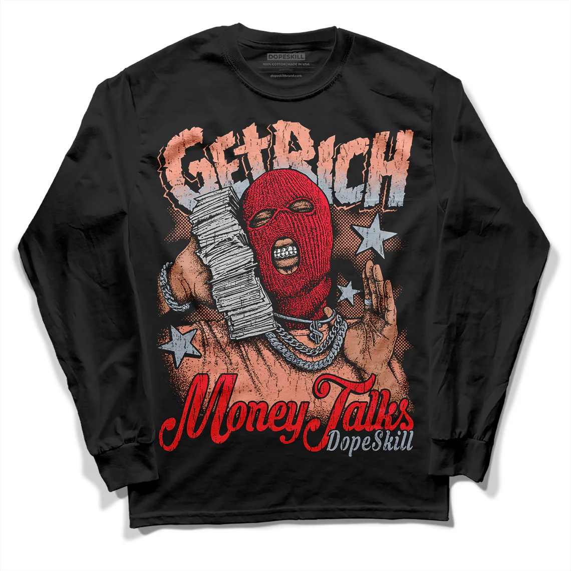 Crimson Bliss 5s DopeSkill Long Sleeve T-Shirt Get Rich Graphic - Image 2
