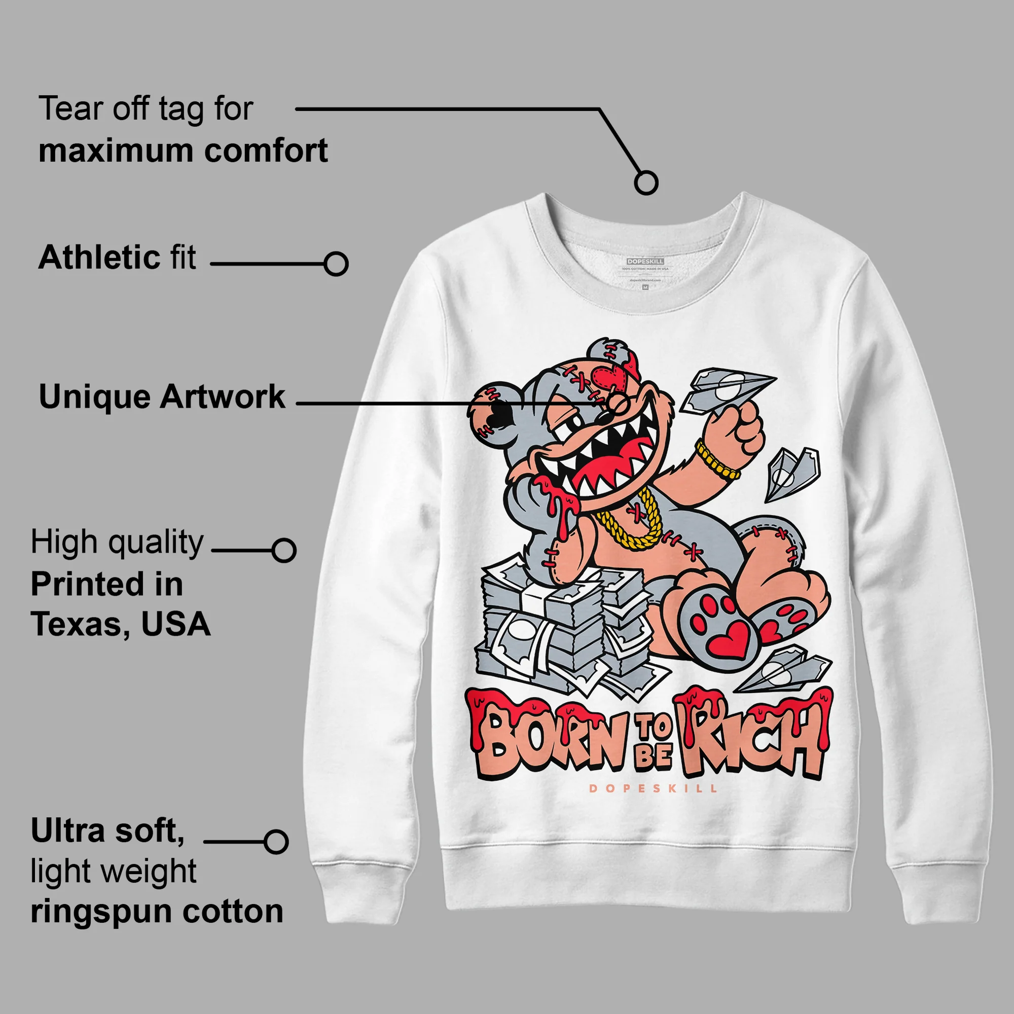 Crimson Bliss 5s DopeSkill Sweatshirt Born To Be Rich Graphic - Image 3