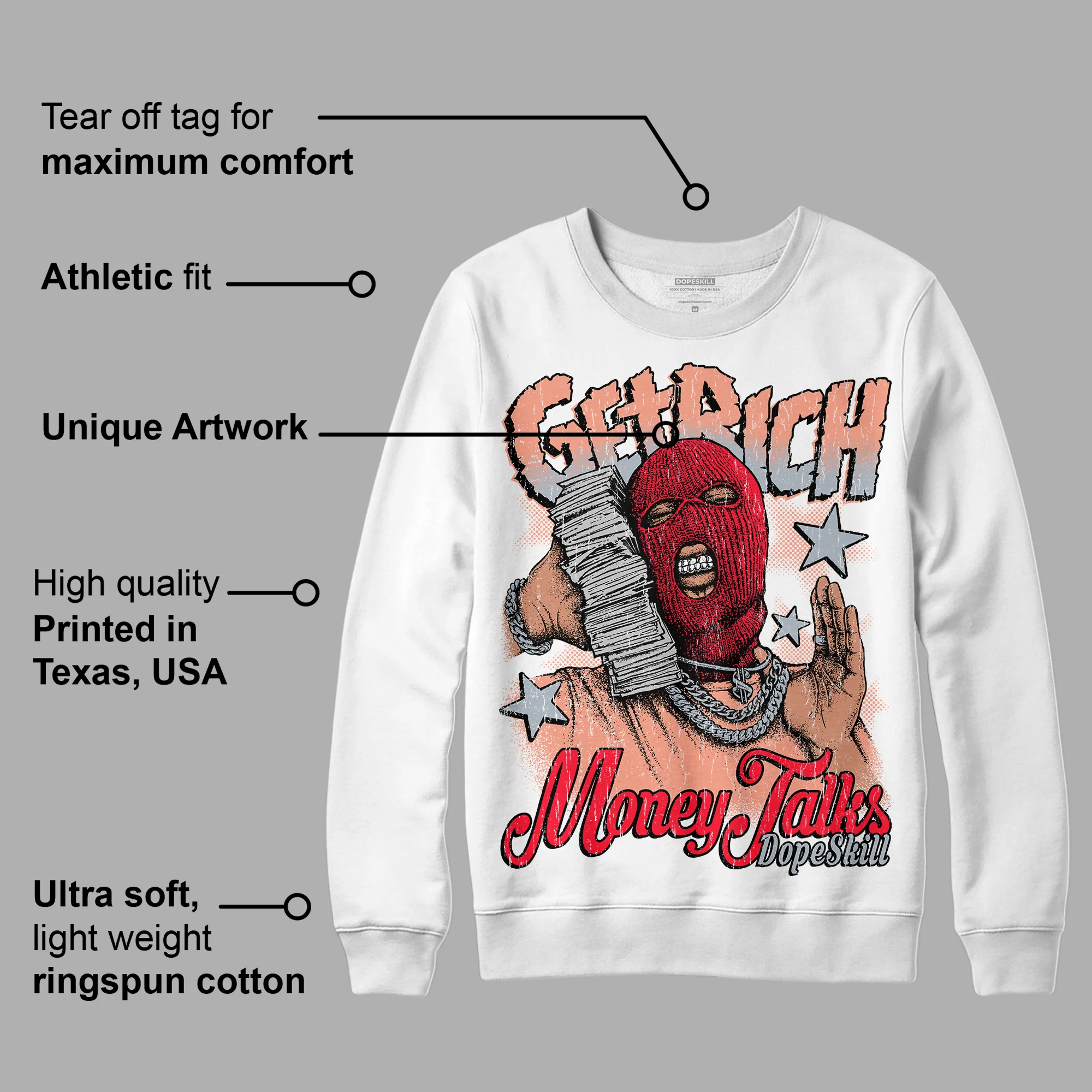 Crimson Bliss 5s DopeSkill Sweatshirt Get Rich Graphic - Image 3