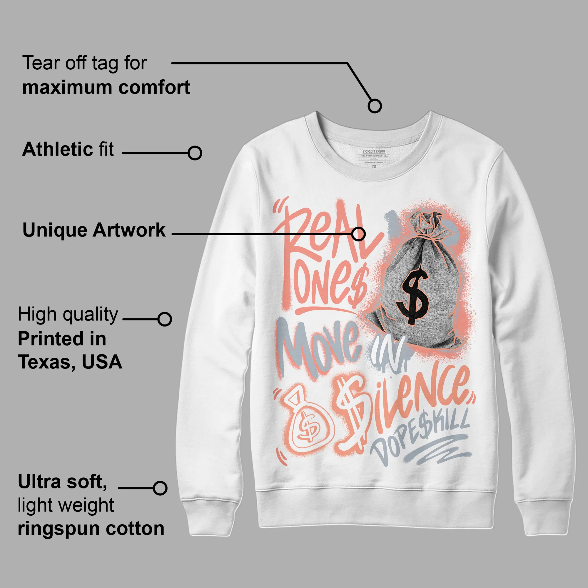 Crimson Bliss 5s DopeSkill Sweatshirt Real Ones Move In Silence Graphic - Image 3