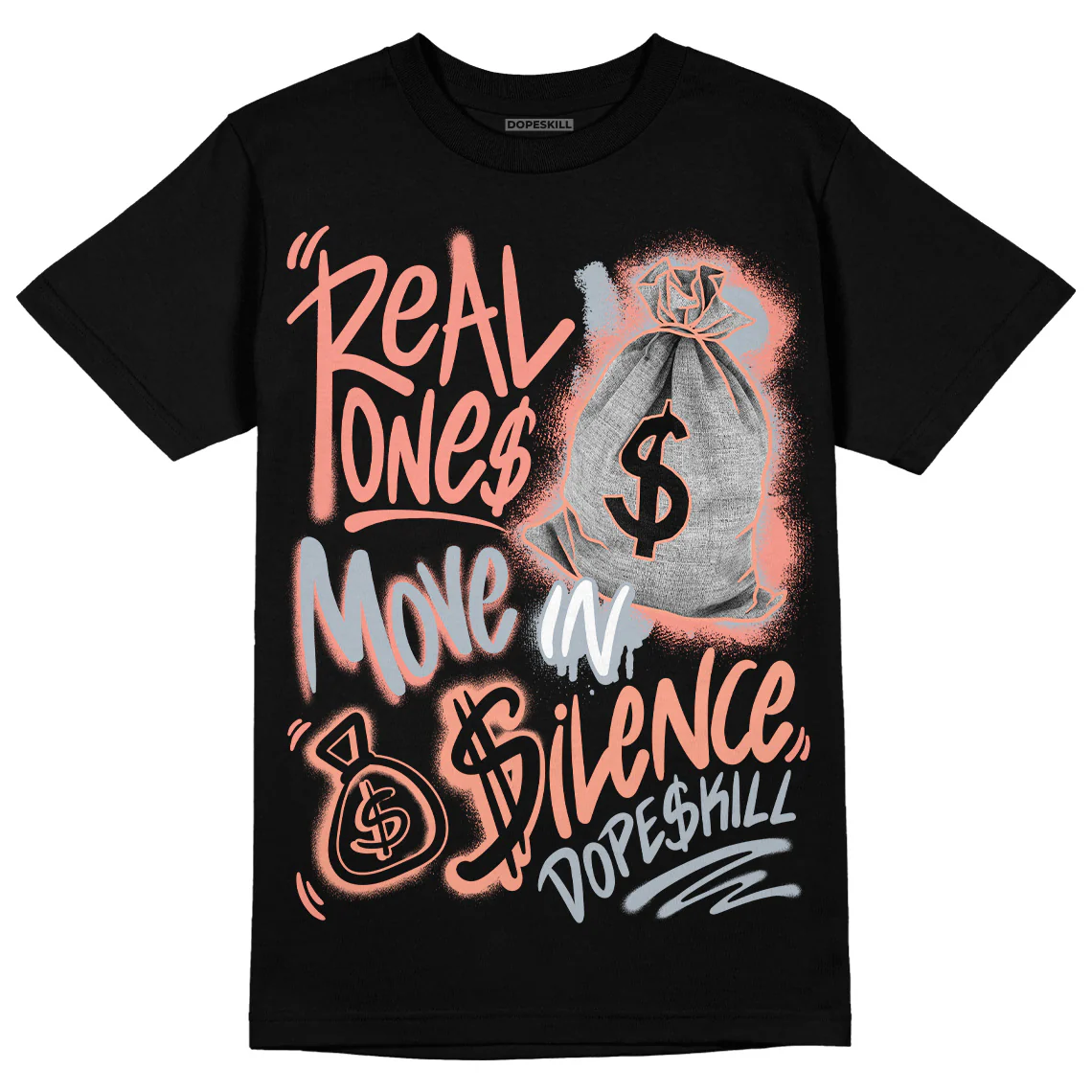 Crimson Bliss 5s DopeSkill T-Shirt Real Ones Move In Silence Graphic - Image 2