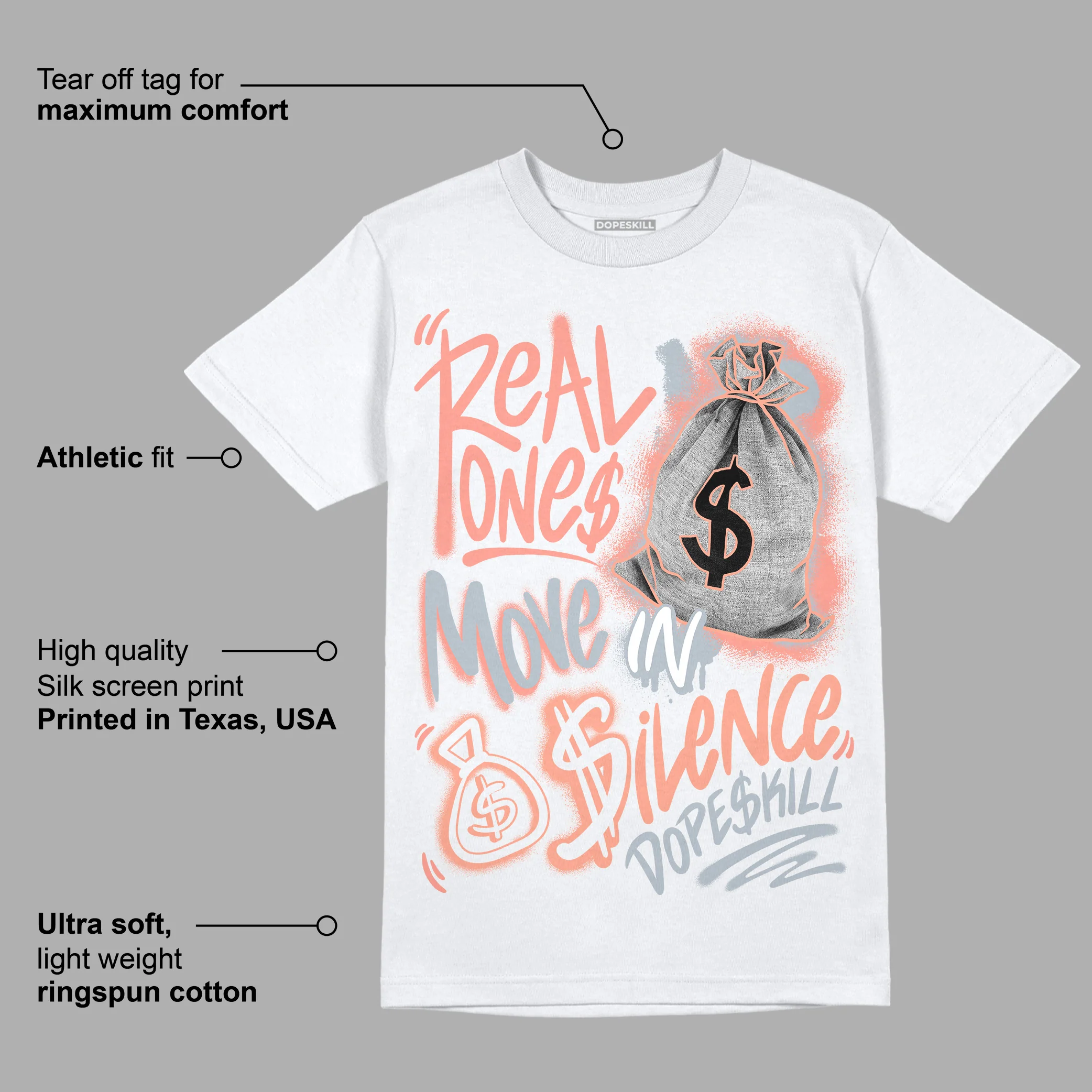 Crimson Bliss 5s DopeSkill T-Shirt Real Ones Move In Silence Graphic - Image 3