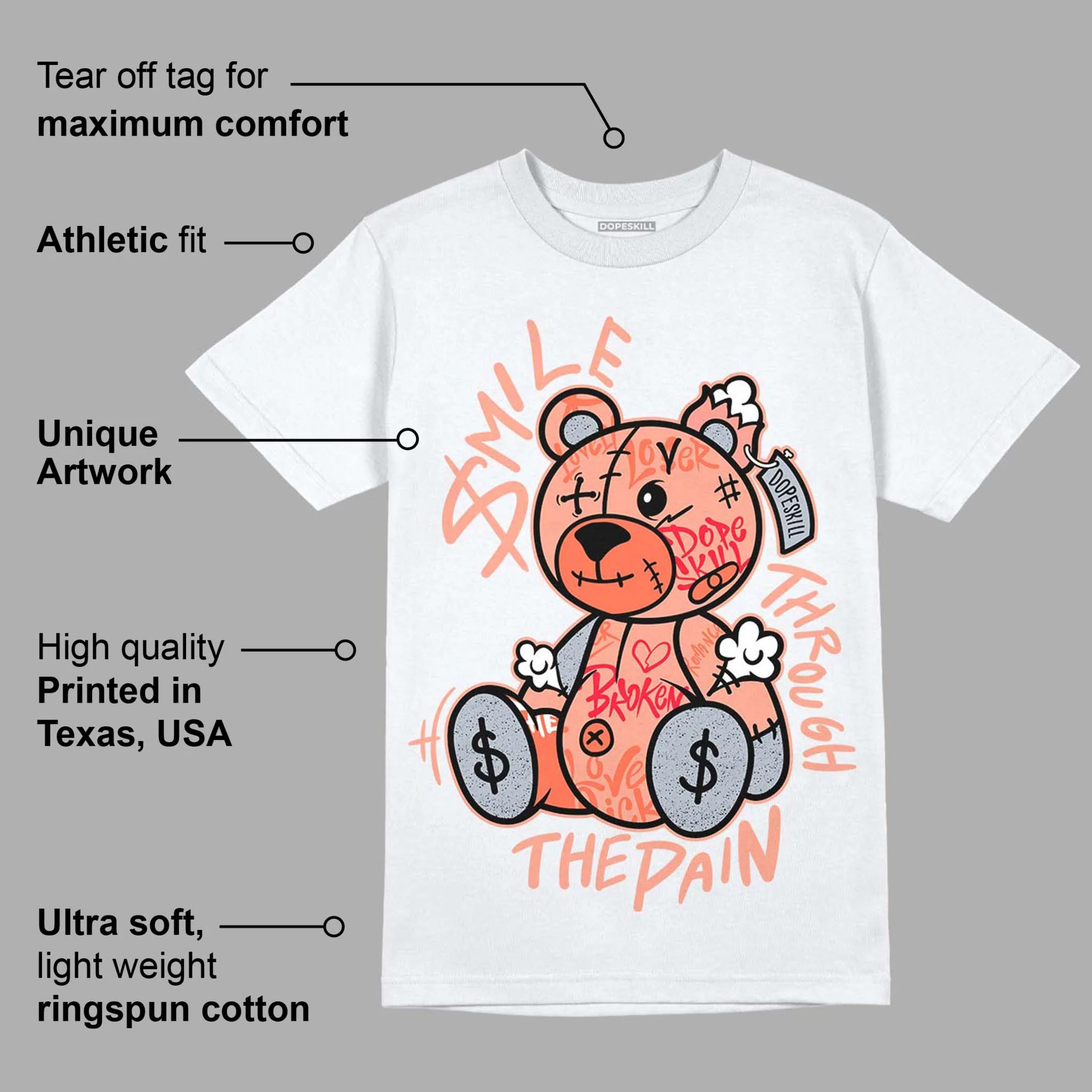 Crimson Bliss 5s DopeSkill T-Shirt Smile Through The Pain Graphic - Image 3