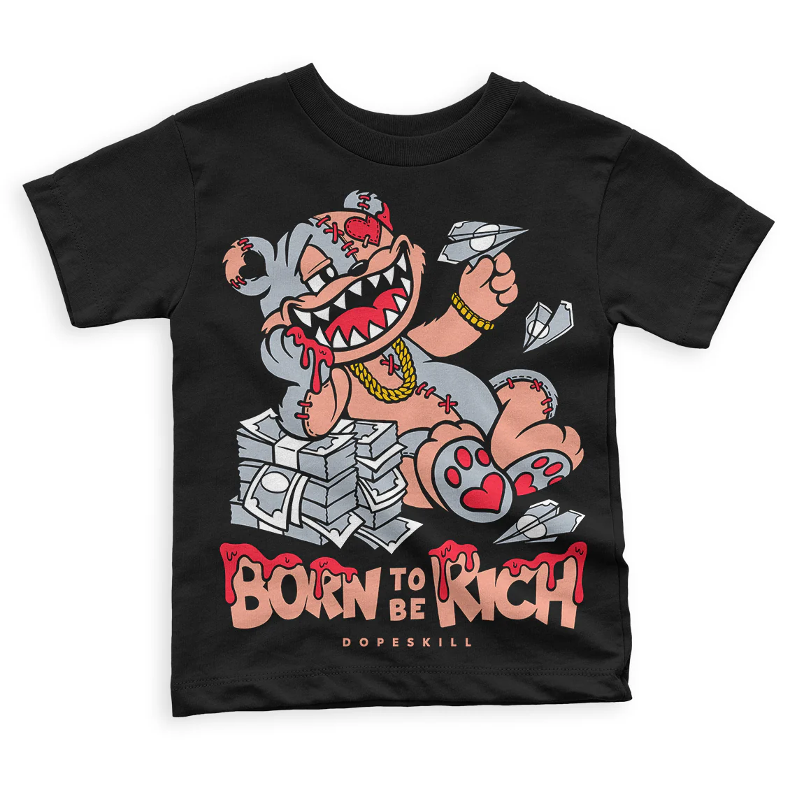 Crimson Bliss 5s DopeSkill Toddler Kids T-shirt Born To Be Rich Graphic - Image 2