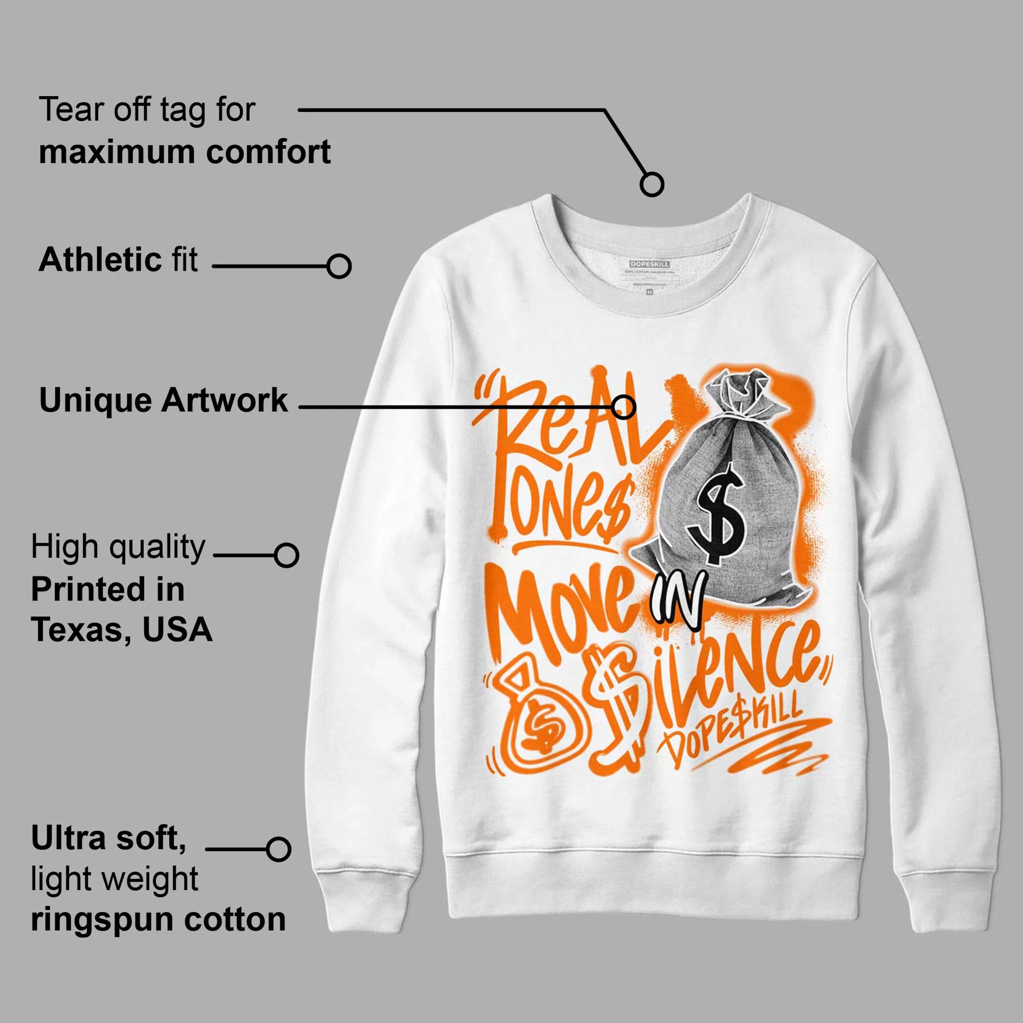 Dunk Low Magma Orange DopeSkill Sweatshirt Real Ones Move In Silence Graphic - Image 3
