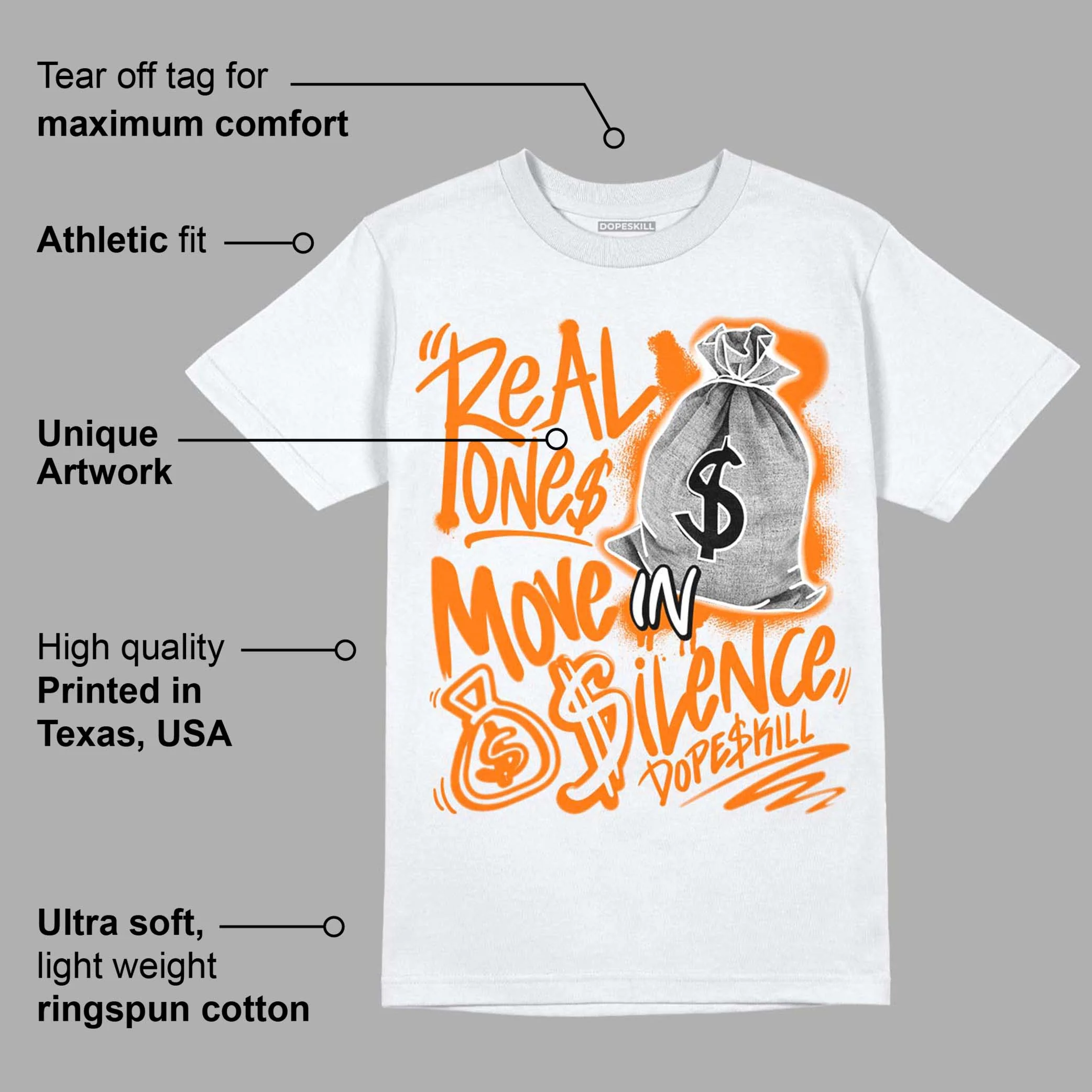 Dunk Low Magma Orange DopeSkill T-Shirt Real Ones Move In Silence Graphic - Image 3