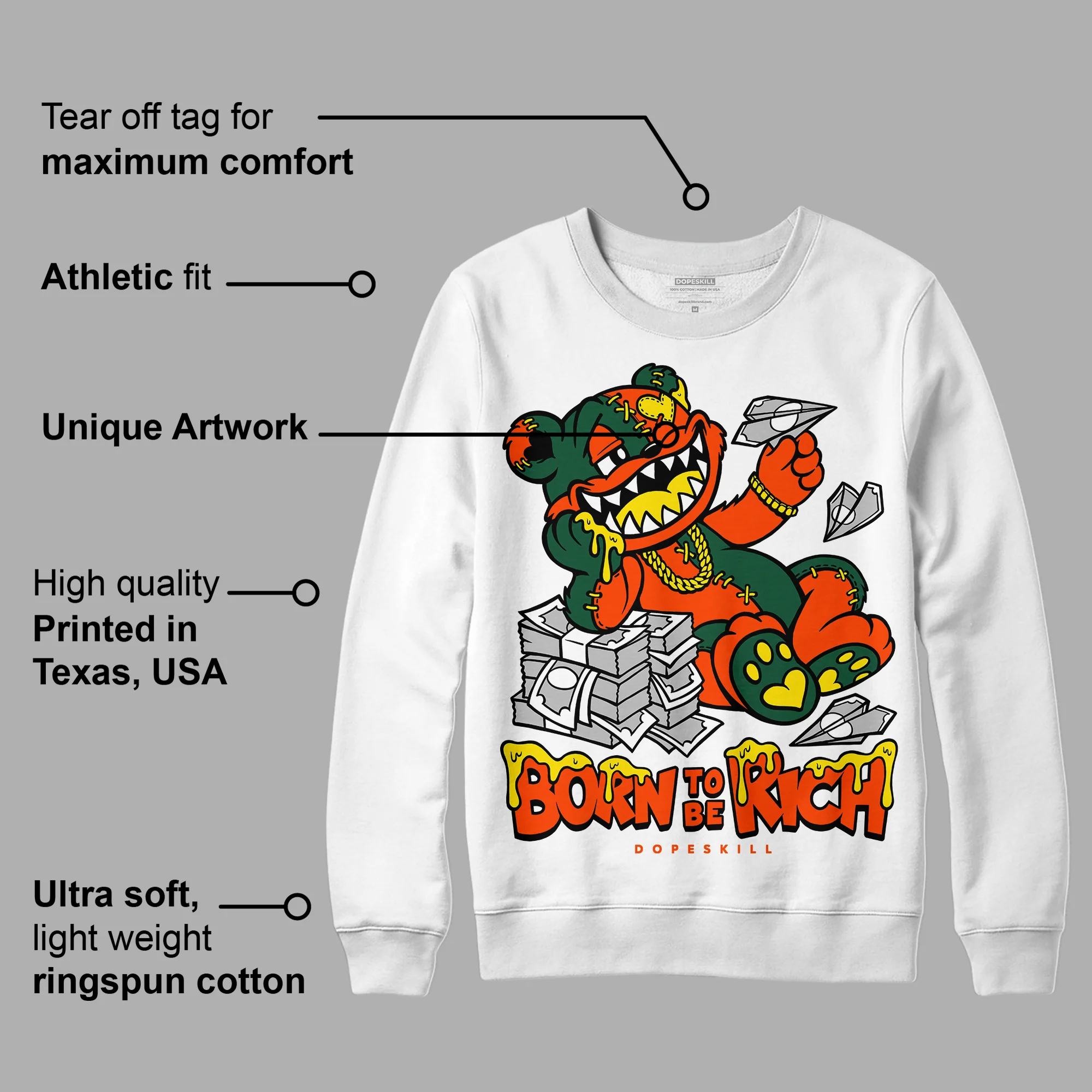 Dunk Team Dark Green Orange DopeSkill Sweatshirt Born To Be Rich Graphic - Image 3