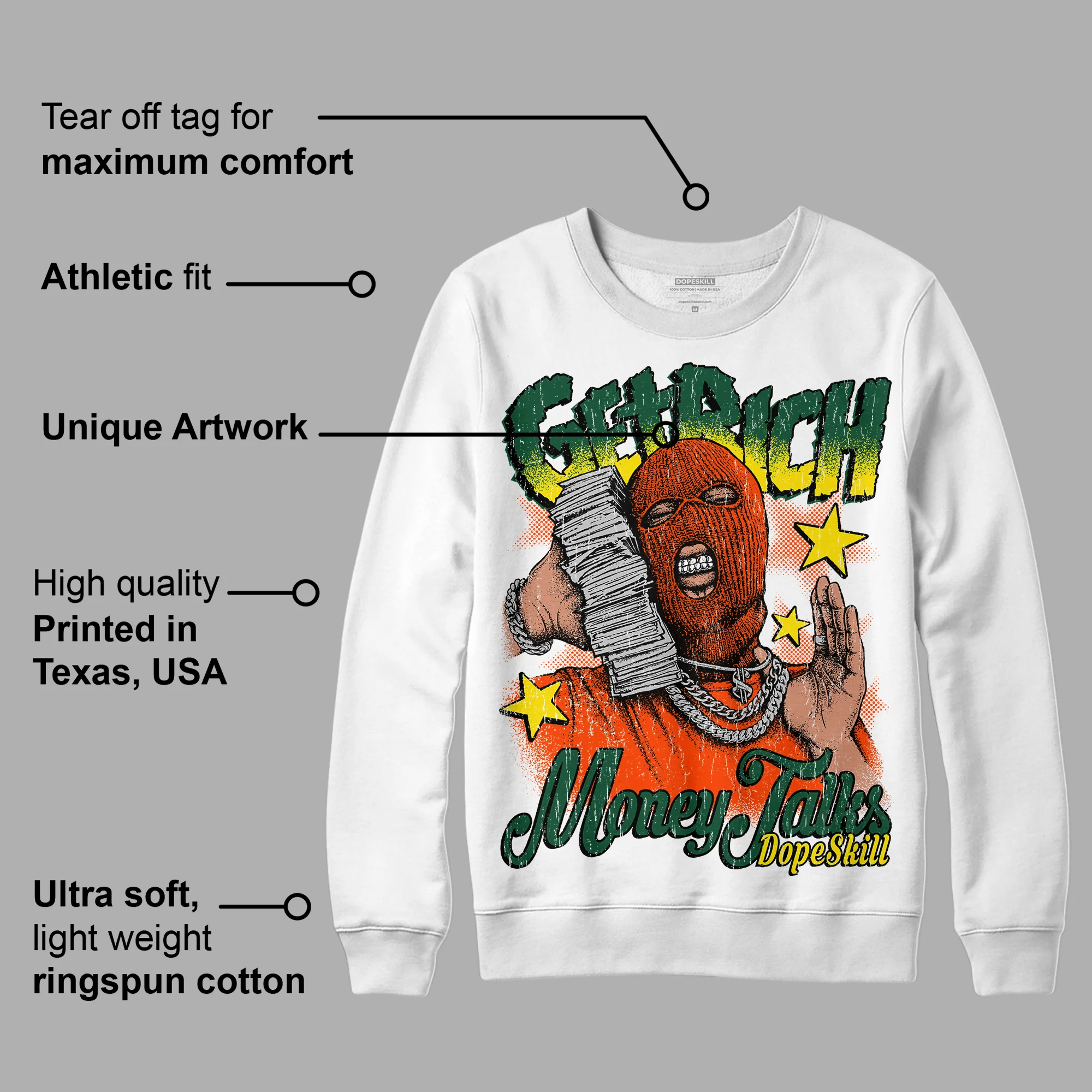 Dunk Low Team Dark Green Orange DopeSkill Sweatshirt Get Rich Graphic - Image 3